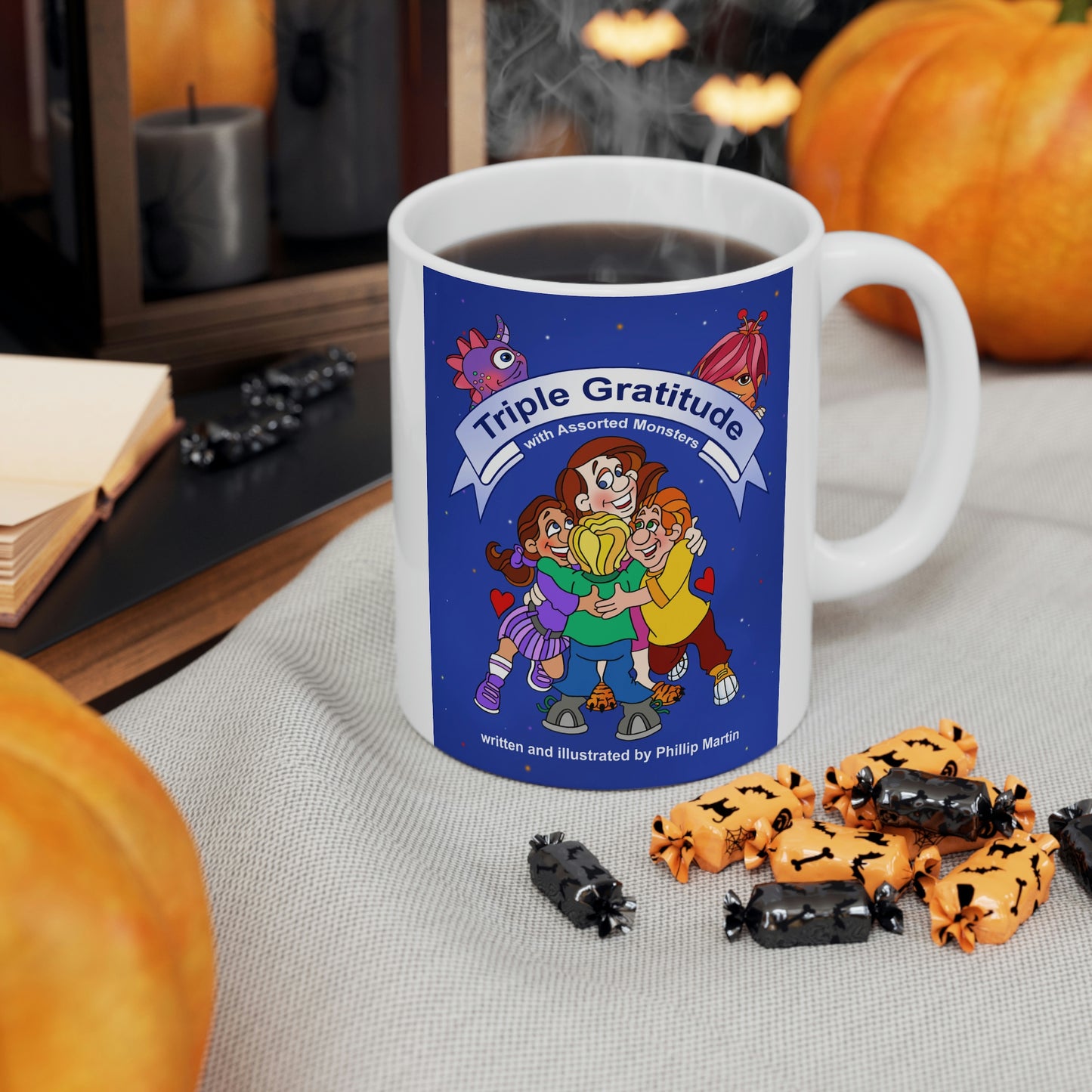 Triple Gratitude with Assorted Monsters Ceramic Mug 11oz