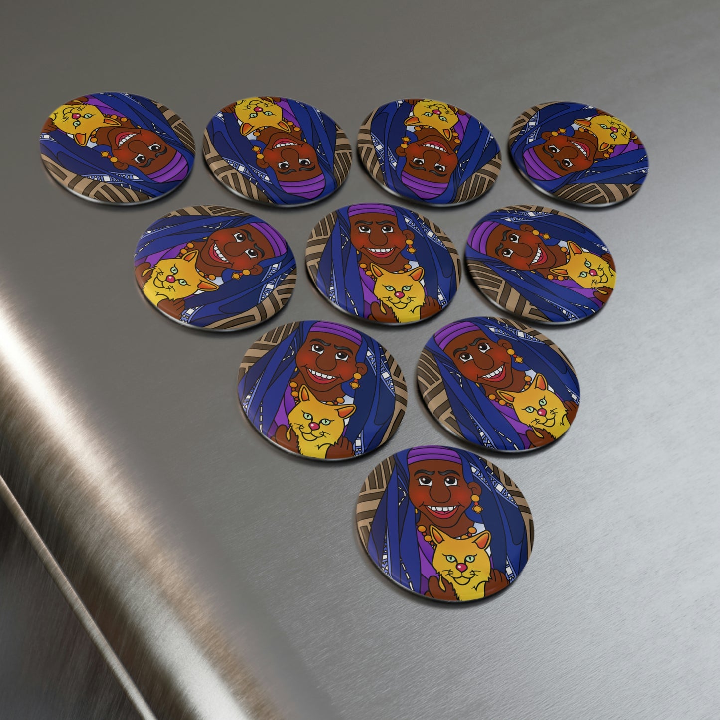 The Kitty Cat Cried Button Magnet, Round (1 & 10 pcs)