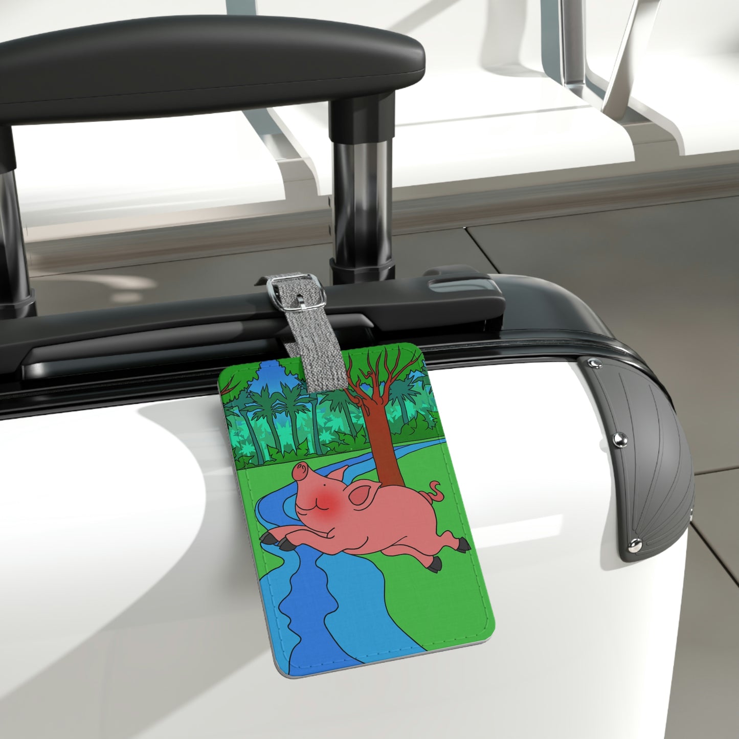 Anansi and the Market Pig! Saffiano Polyester Luggage Tag, Rectangle