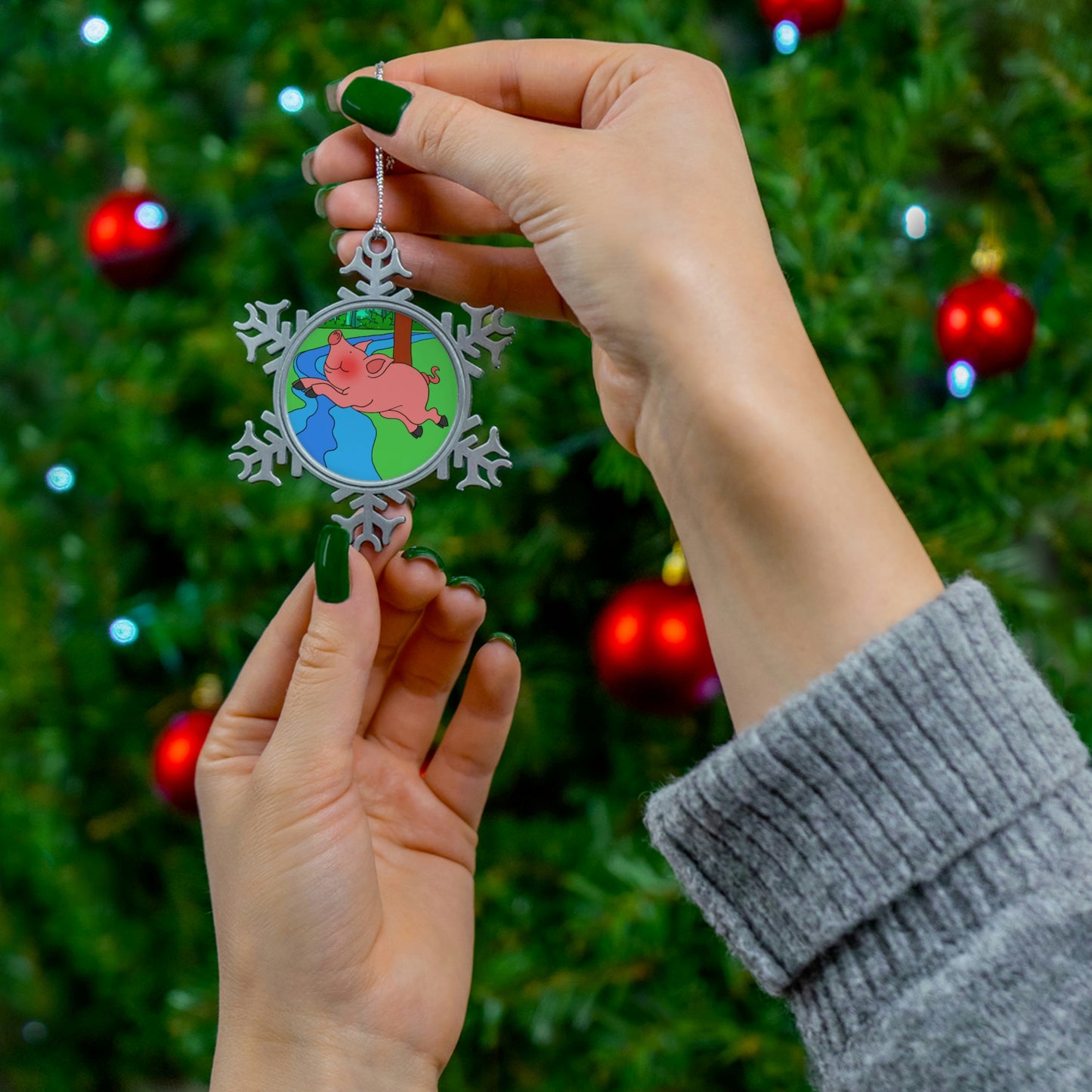 Anansi and the Market Pig! Pewter Snowflake Ornament