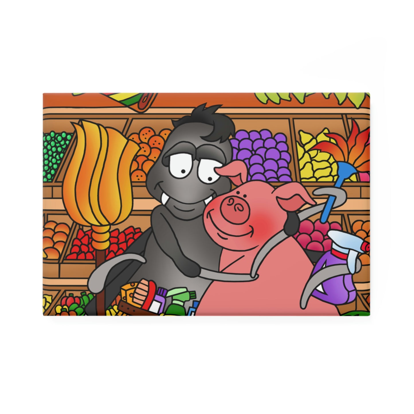 Anansi and the Market Pig Button Magnet, Rectangle (1 & 10 pcs)