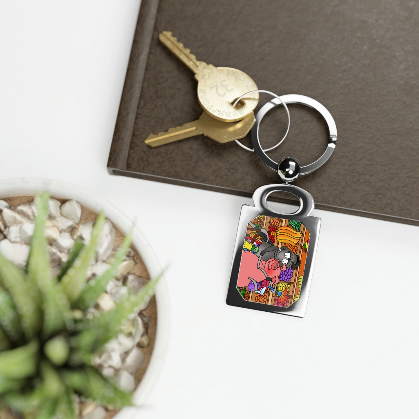 Anansi and the Market Pig Rectangle Photo Keyring