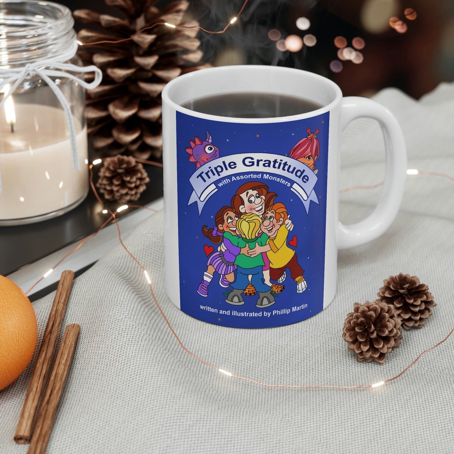 Triple Gratitude with Assorted Monsters Ceramic Mug 11oz