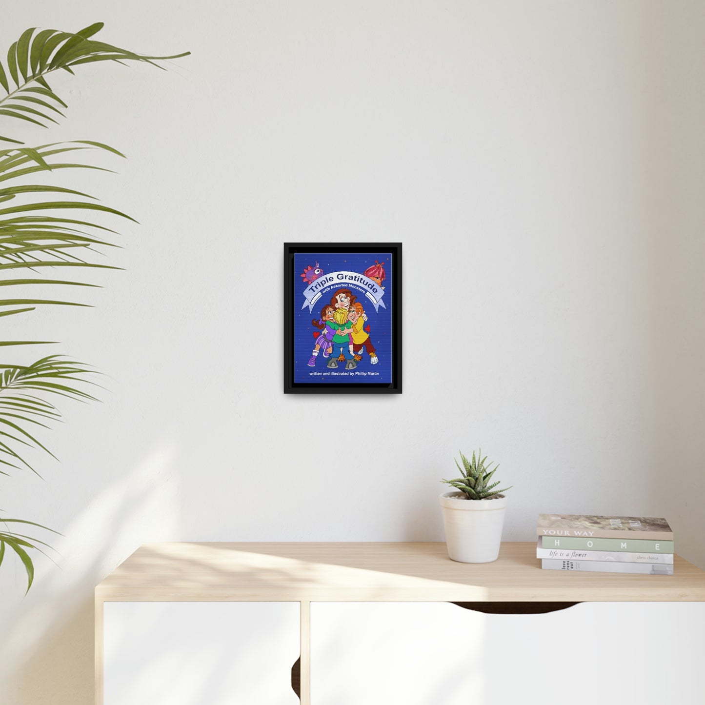 Triple Gratitude with Assorted Monsters Matte Canvas, Black Frame