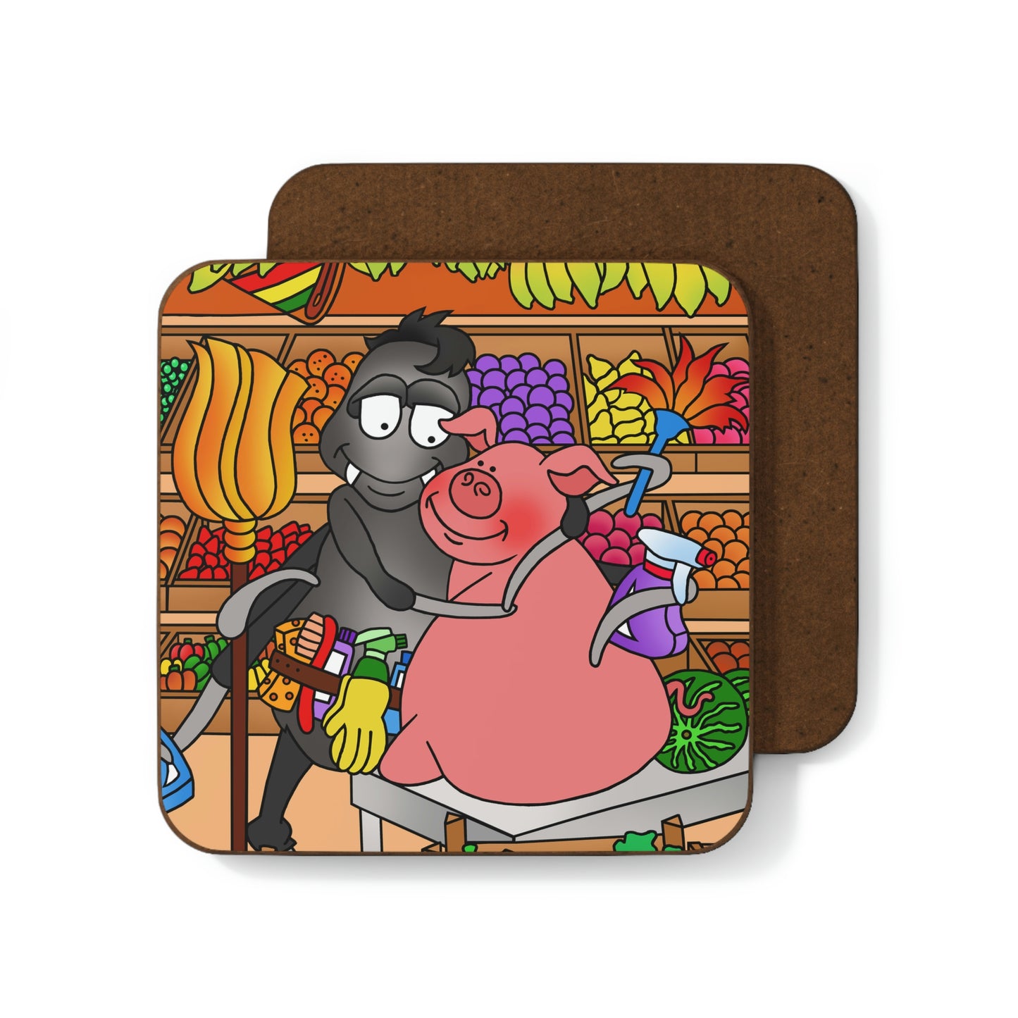 Anansi and the Market Pig Hardboard Back Coaster