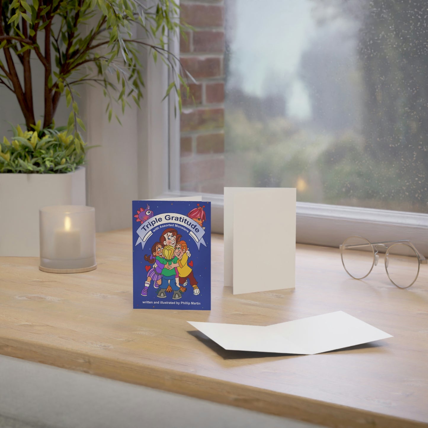 Triple Gratitude with Assorted Monsters Greeting Cards (1, 10, 30, and 50pcs)