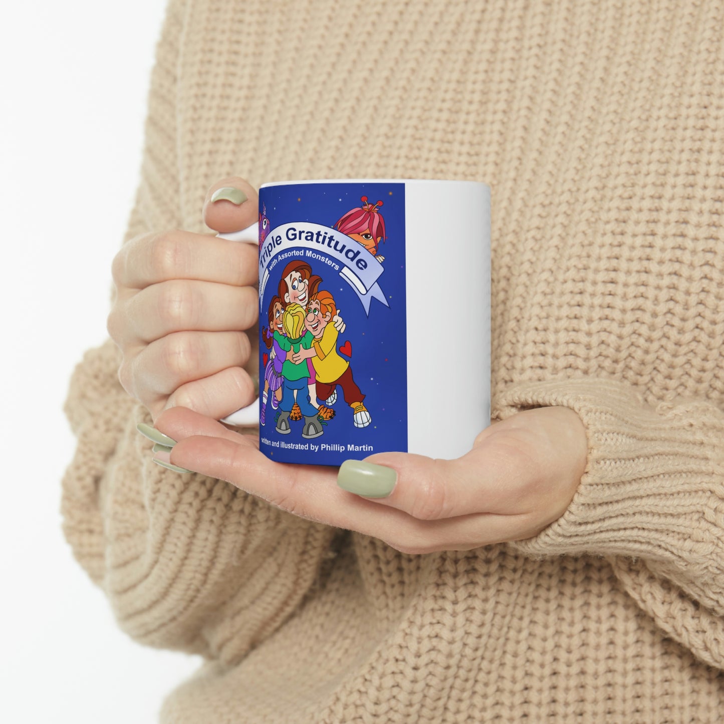 Triple Gratitude with Assorted Monsters Ceramic Mug 11oz
