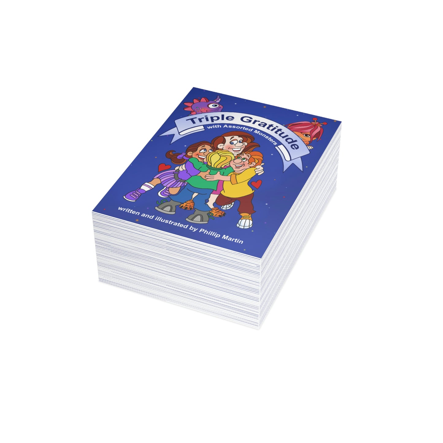 Triple Gratitude with Assorted Monsters Greeting Cards (1, 10, 30, and 50pcs)