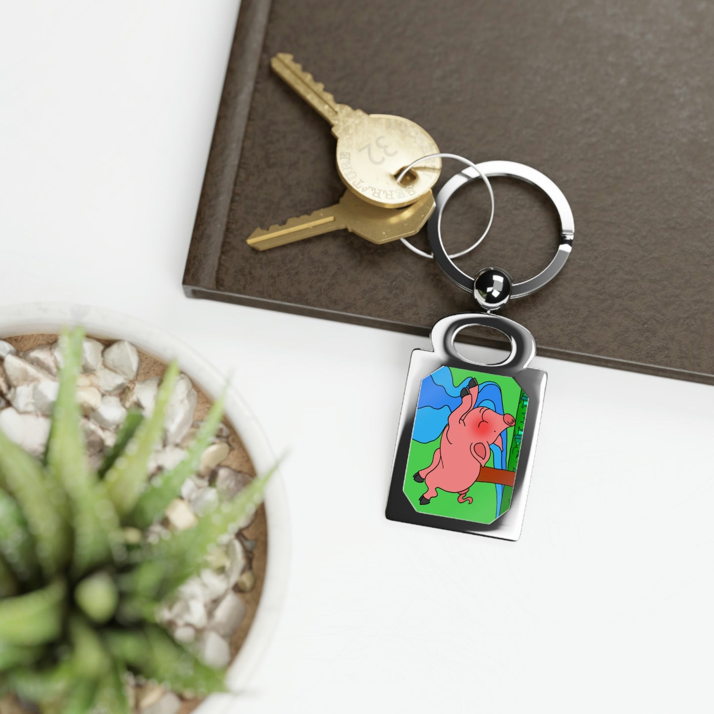 Anansi and the Market Pig! Rectangle Photo Keyring