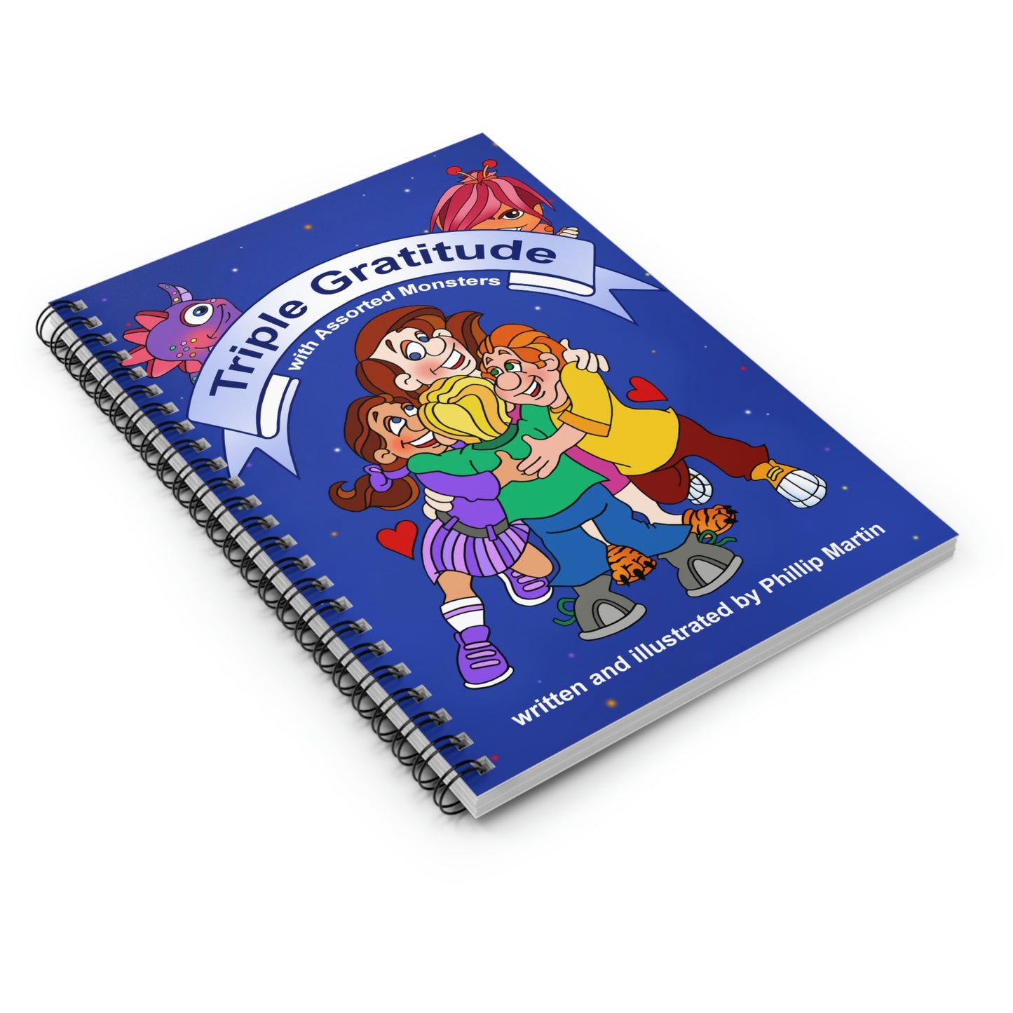 Triple Gratitude with Assorted Monsters Spiral Notebook - Ruled Line