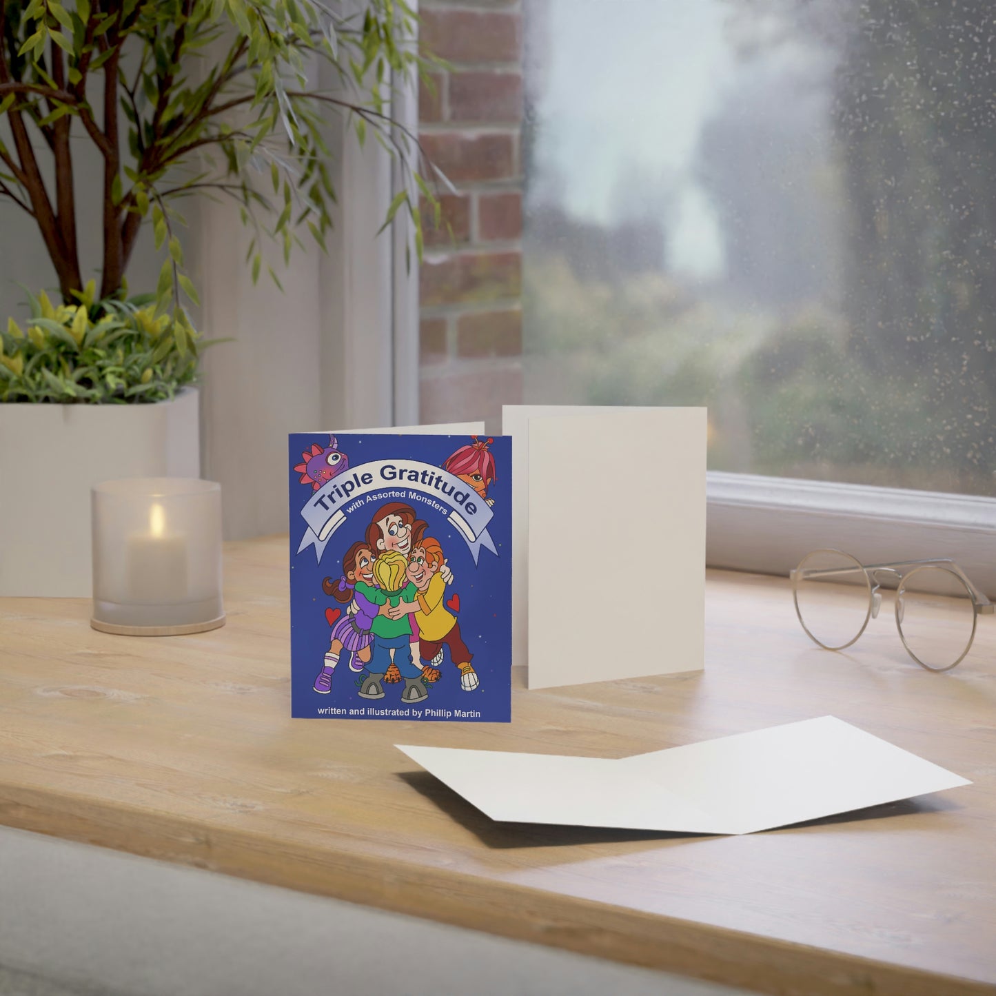 Triple Gratitude with Assorted Monsters Greeting Cards (1, 10, 30, and 50pcs)
