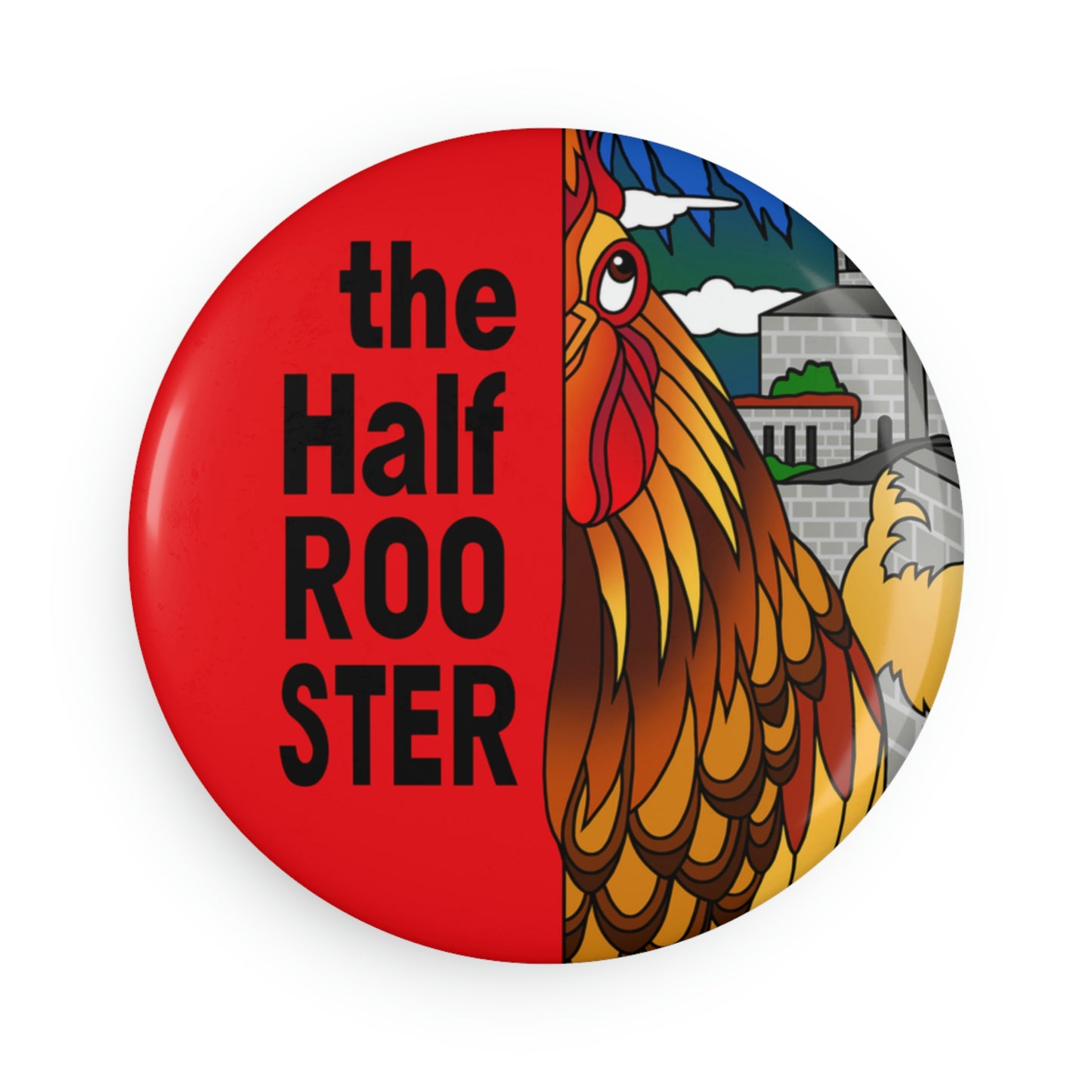 The Half Rooster Button Magnet, Round (1 & 10 pcs)