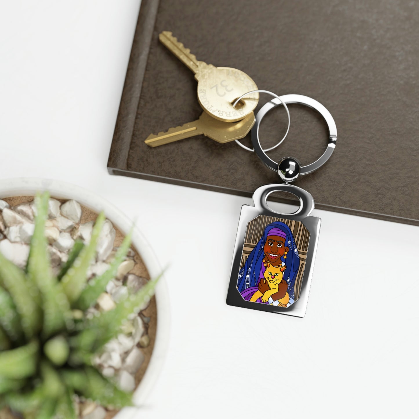 The Kitty Cat Cried Rectangle Photo Keyring