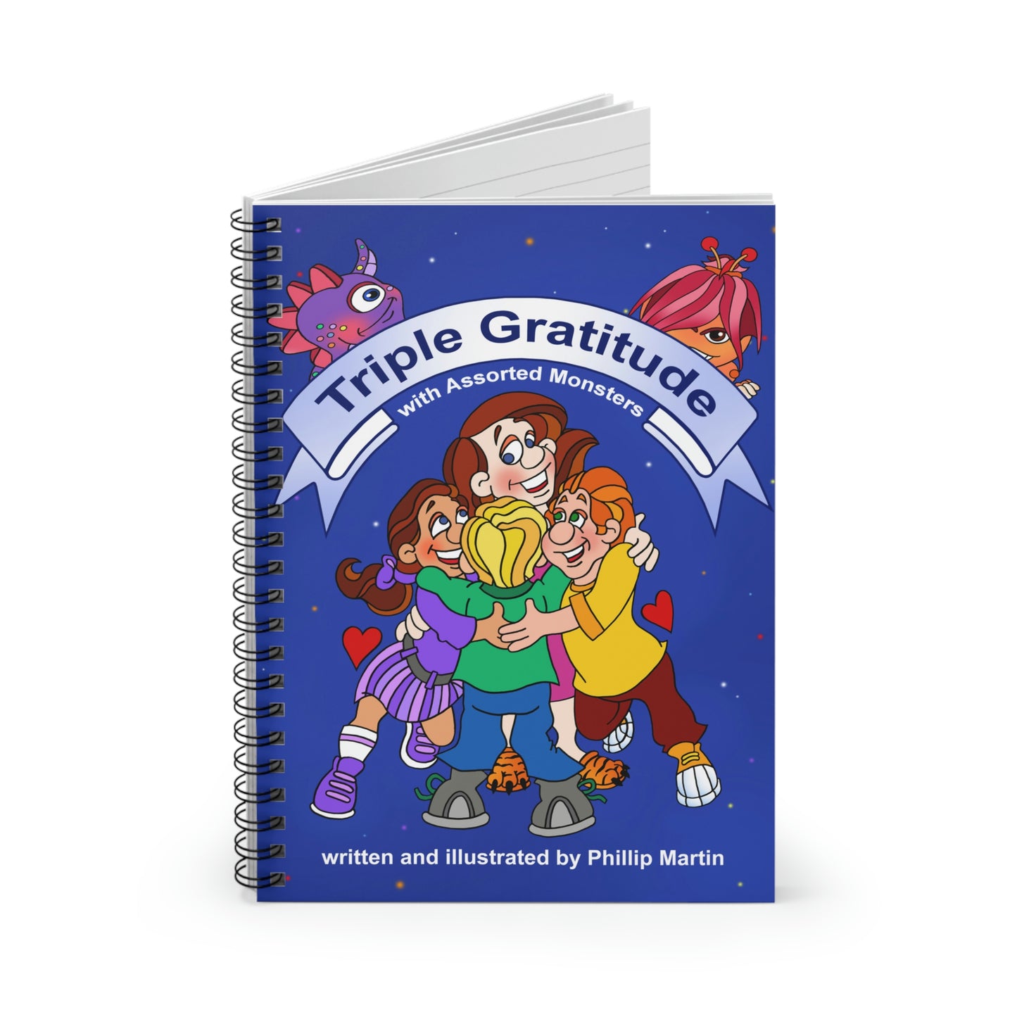 Triple Gratitude with Assorted Monsters Spiral Notebook - Ruled Line