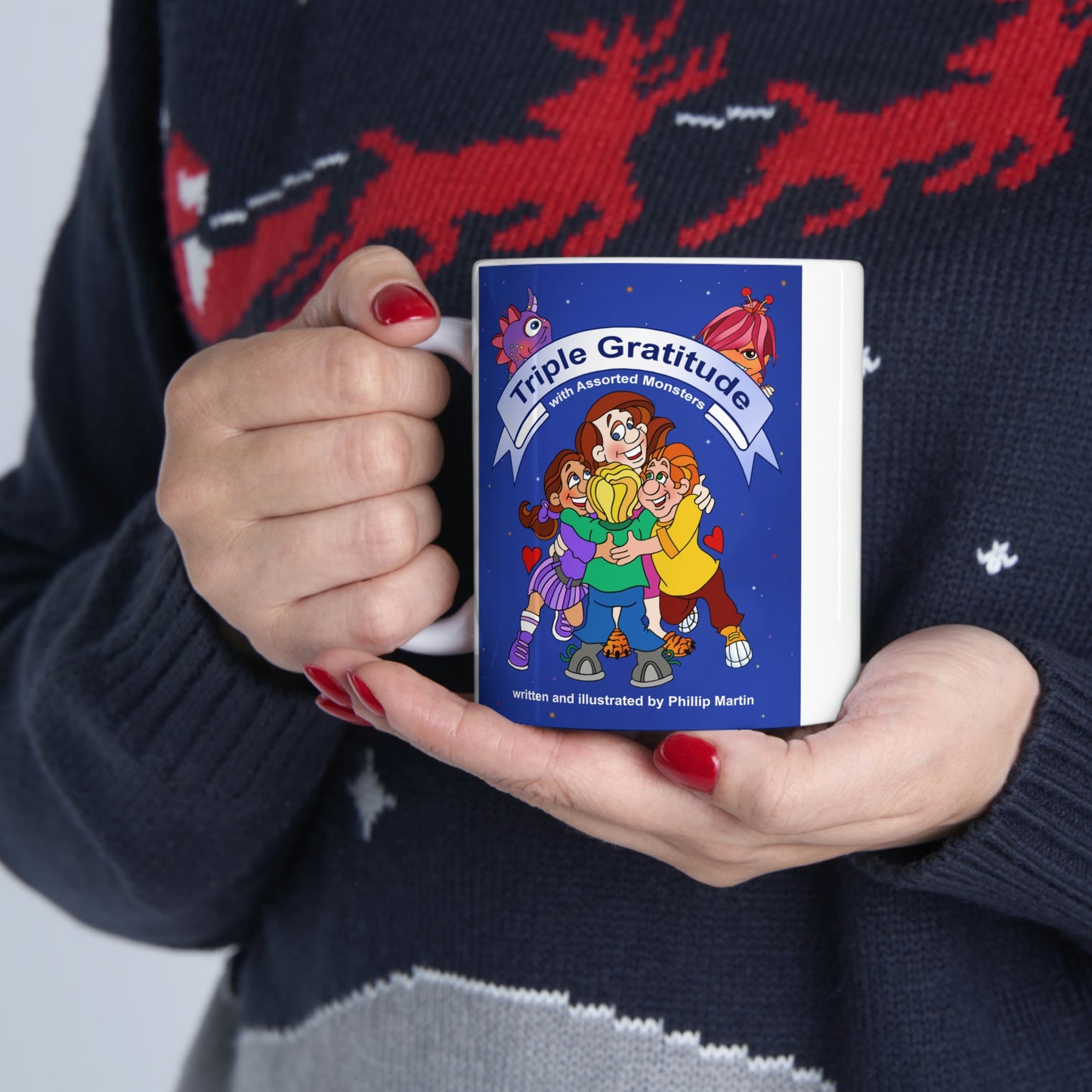 Triple Gratitude with Assorted Monsters Ceramic Mug 11oz