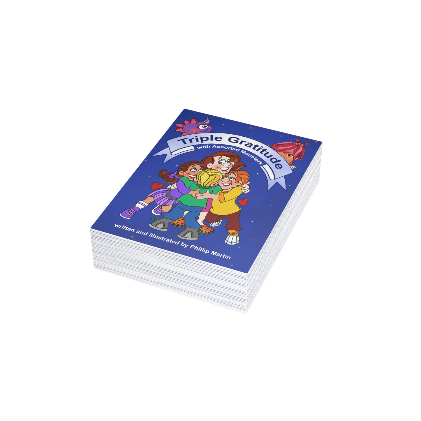 Triple Gratitude with Assorted Monsters Greeting Cards (1, 10, 30, and 50pcs)