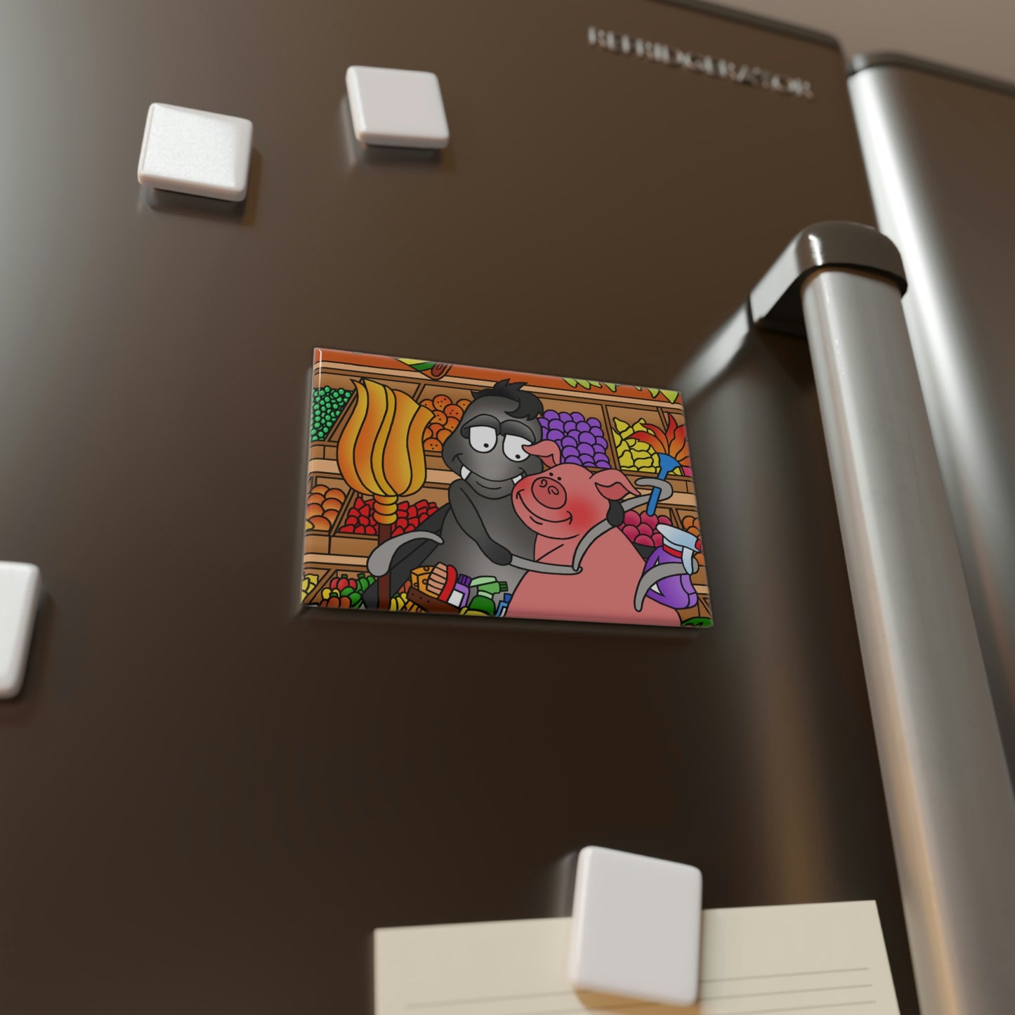 Anansi and the Market Pig Button Magnet, Rectangle (1 & 10 pcs)