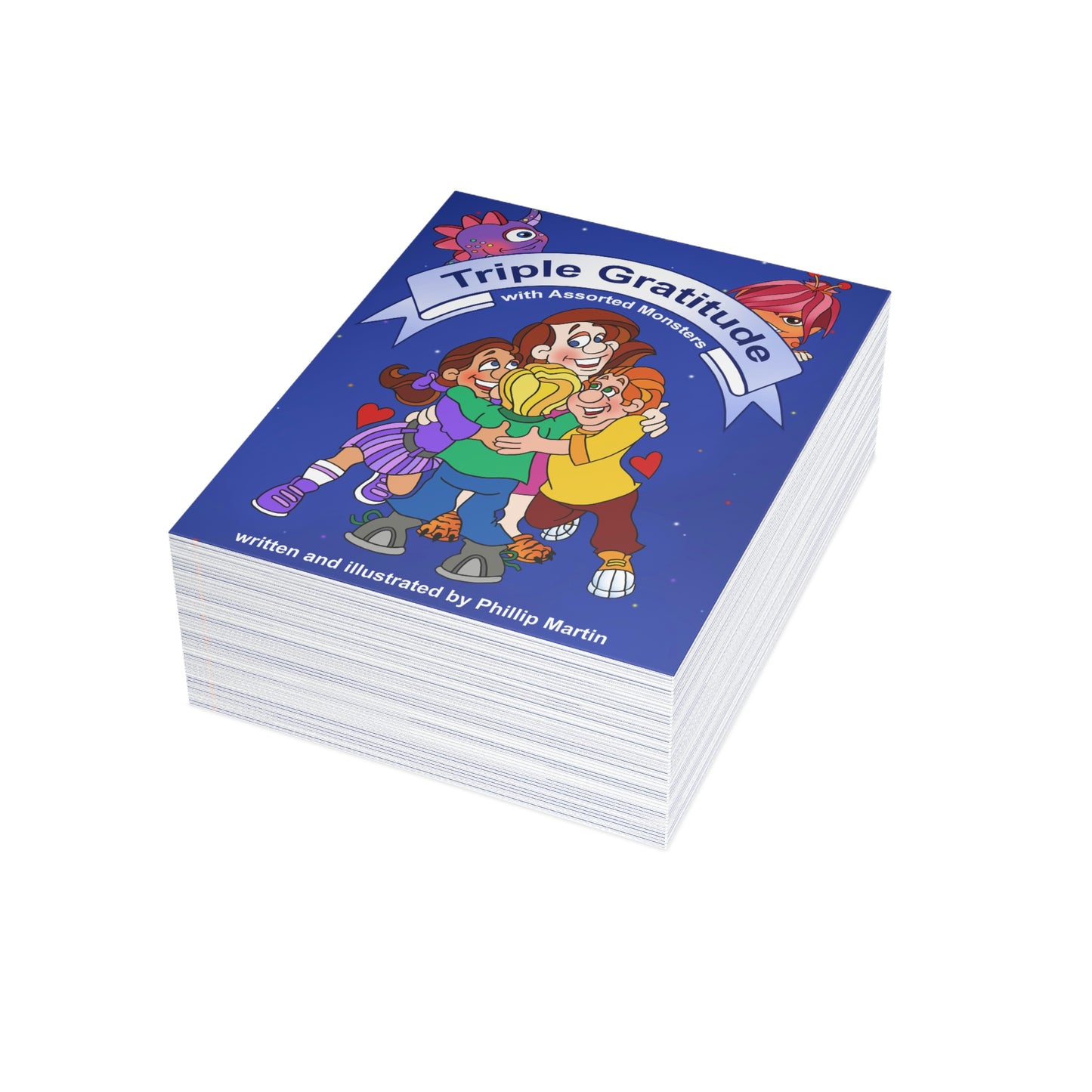 Triple Gratitude with Assorted Monsters Greeting Cards (1, 10, 30, and 50pcs)