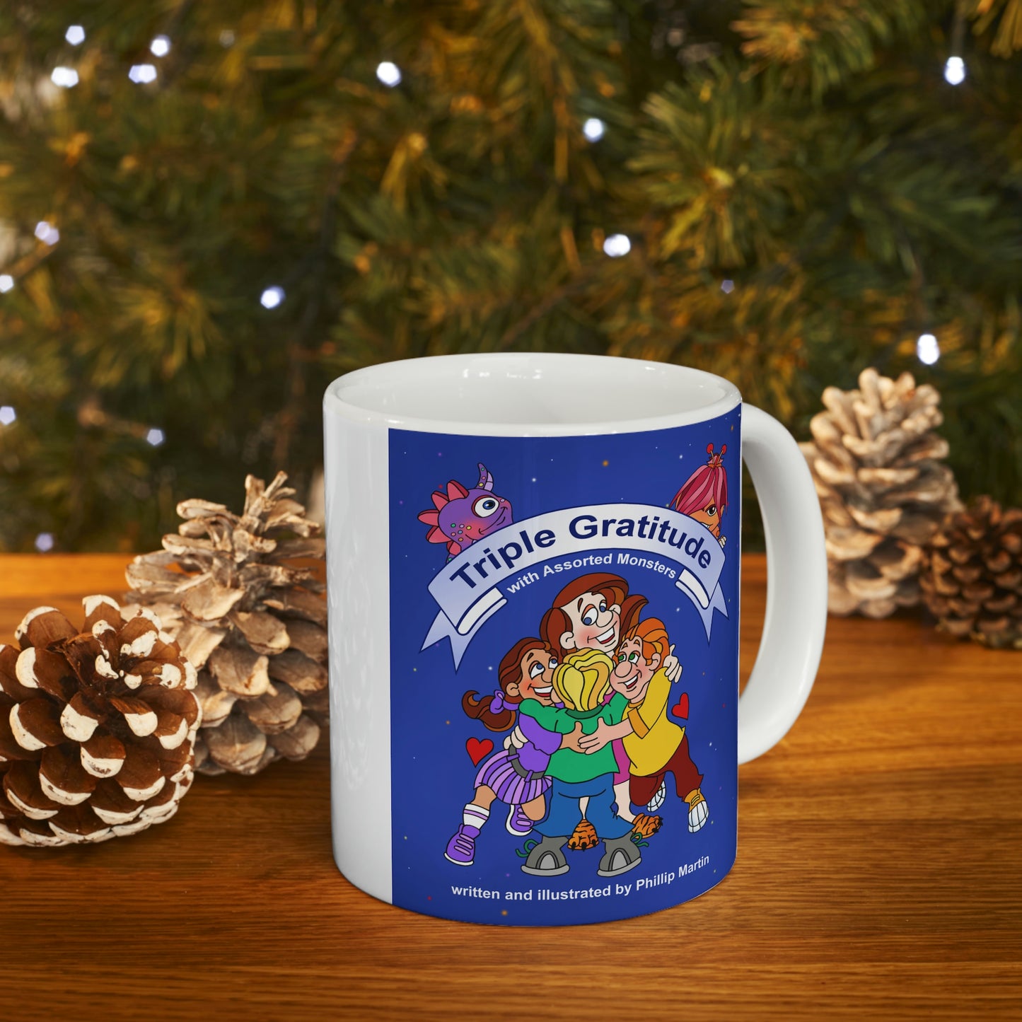 Triple Gratitude with Assorted Monsters Ceramic Mug 11oz