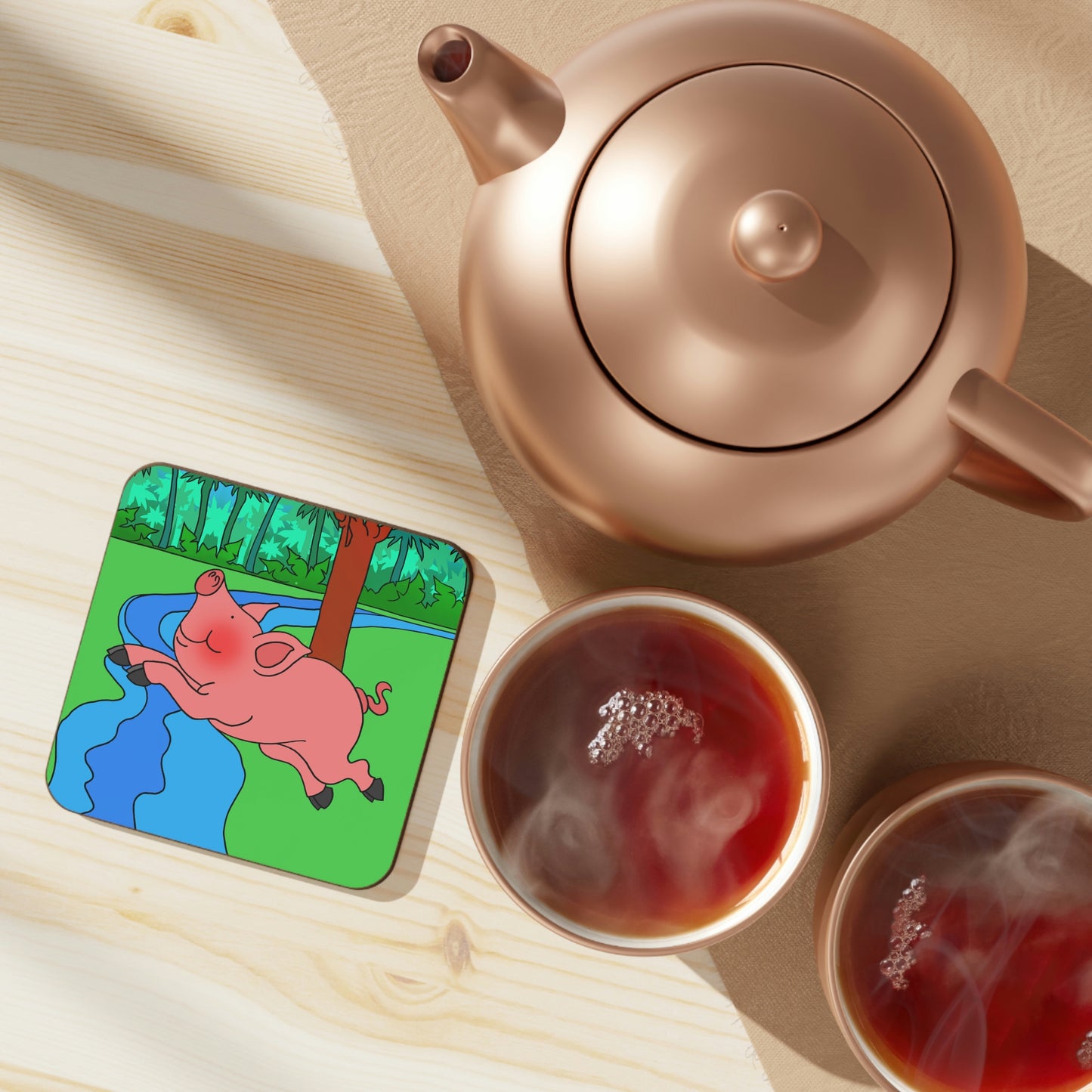 Anansi and the Market Pig! Hardboard Back Coaster