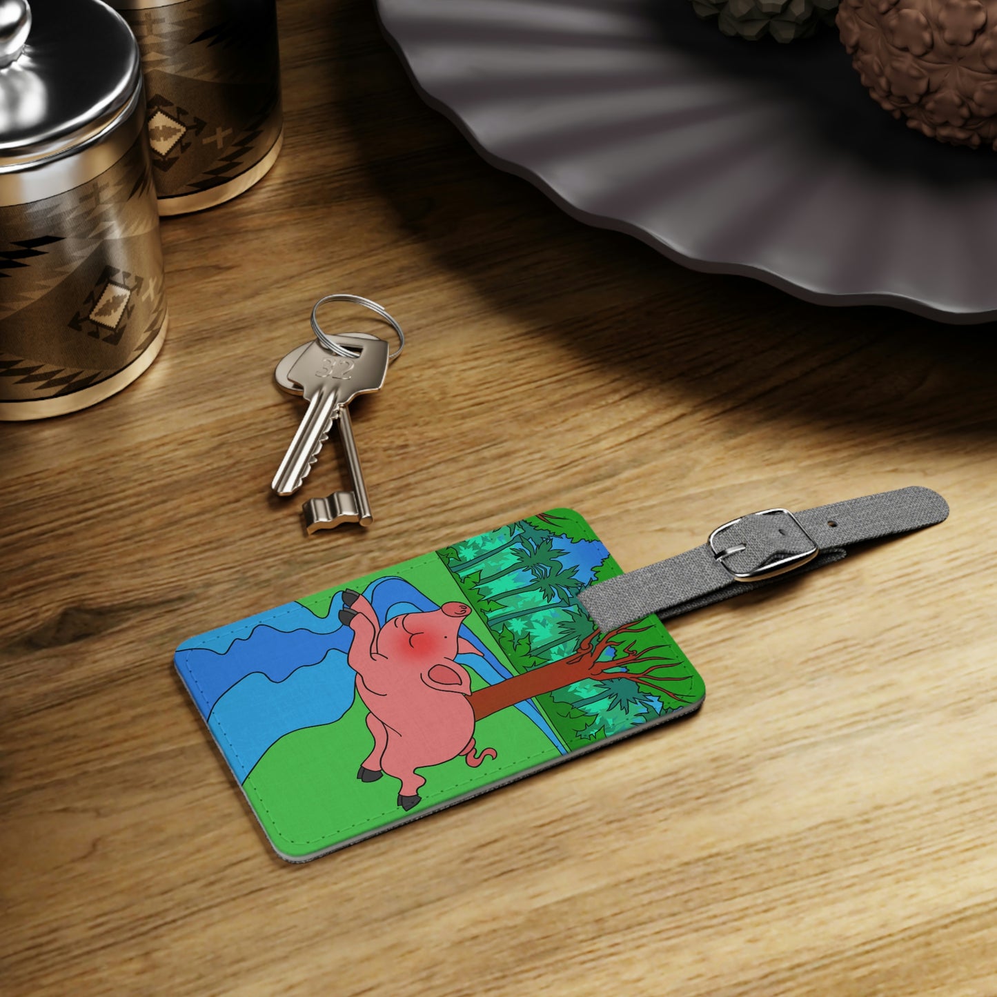 Anansi and the Market Pig! Saffiano Polyester Luggage Tag, Rectangle