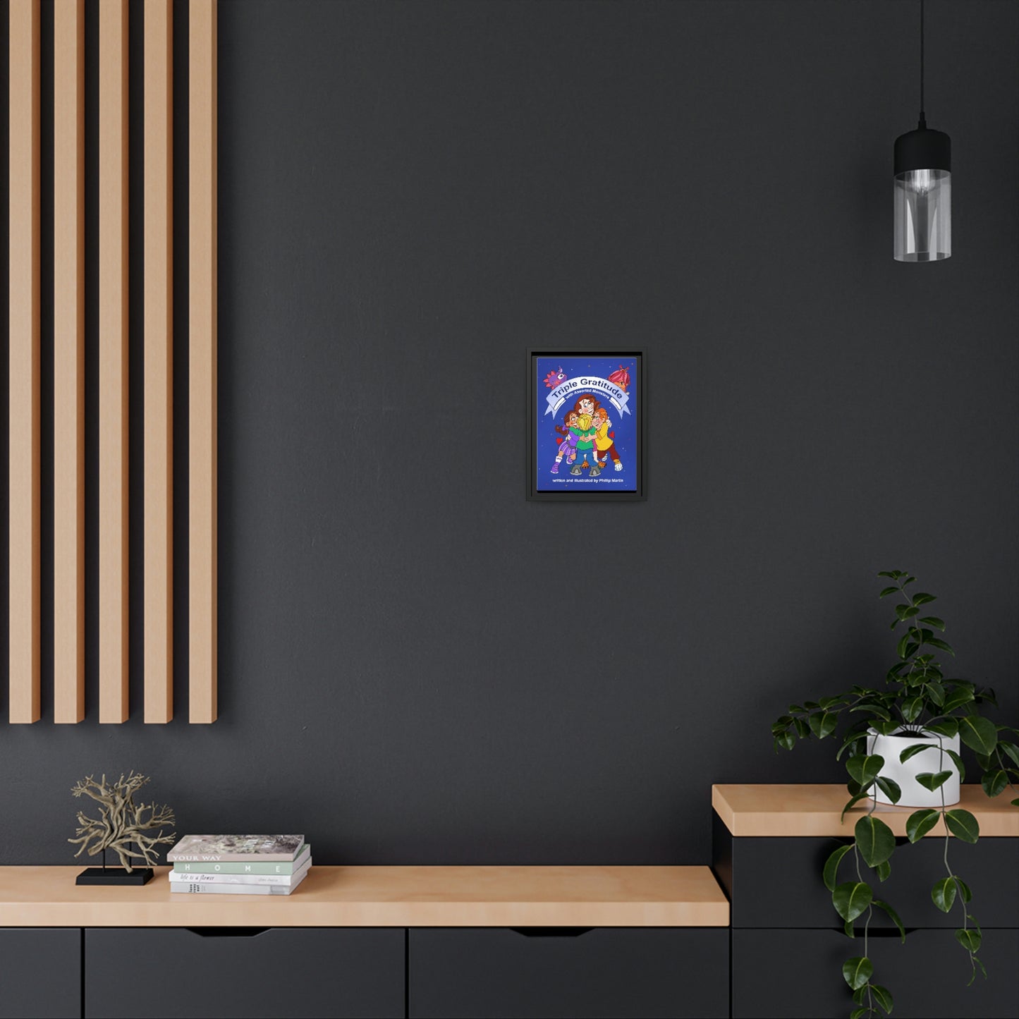 Triple Gratitude with Assorted Monsters Matte Canvas, Black Frame