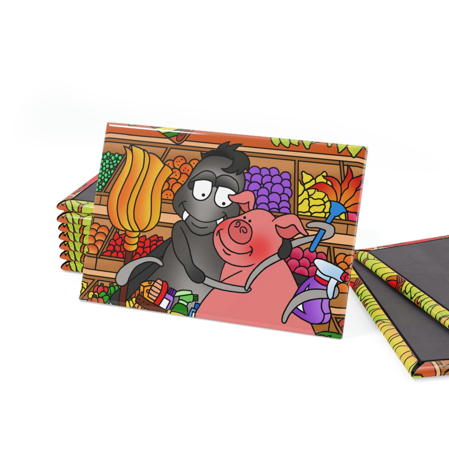 Anansi and the Market Pig Button Magnet, Rectangle (1 & 10 pcs)