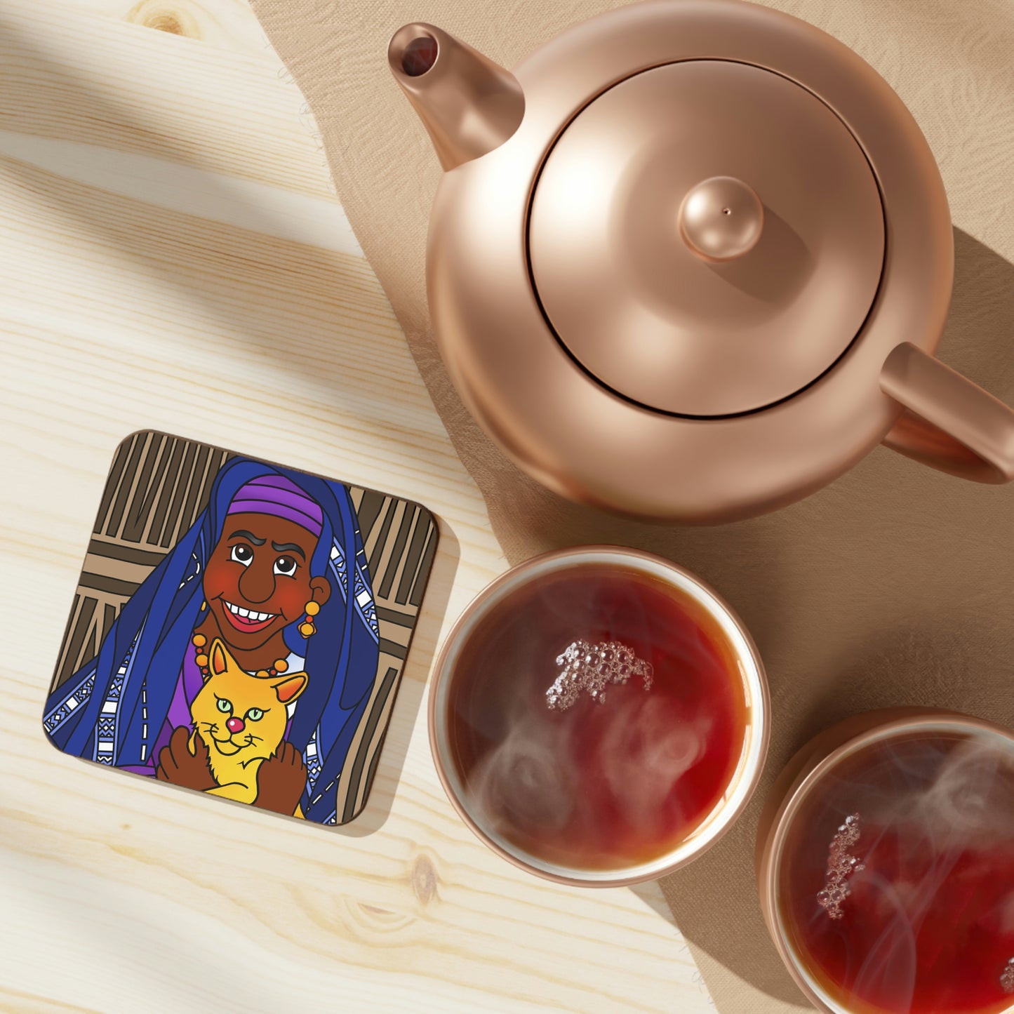 The Kitty Cat Cried Hardboard Back Coaster