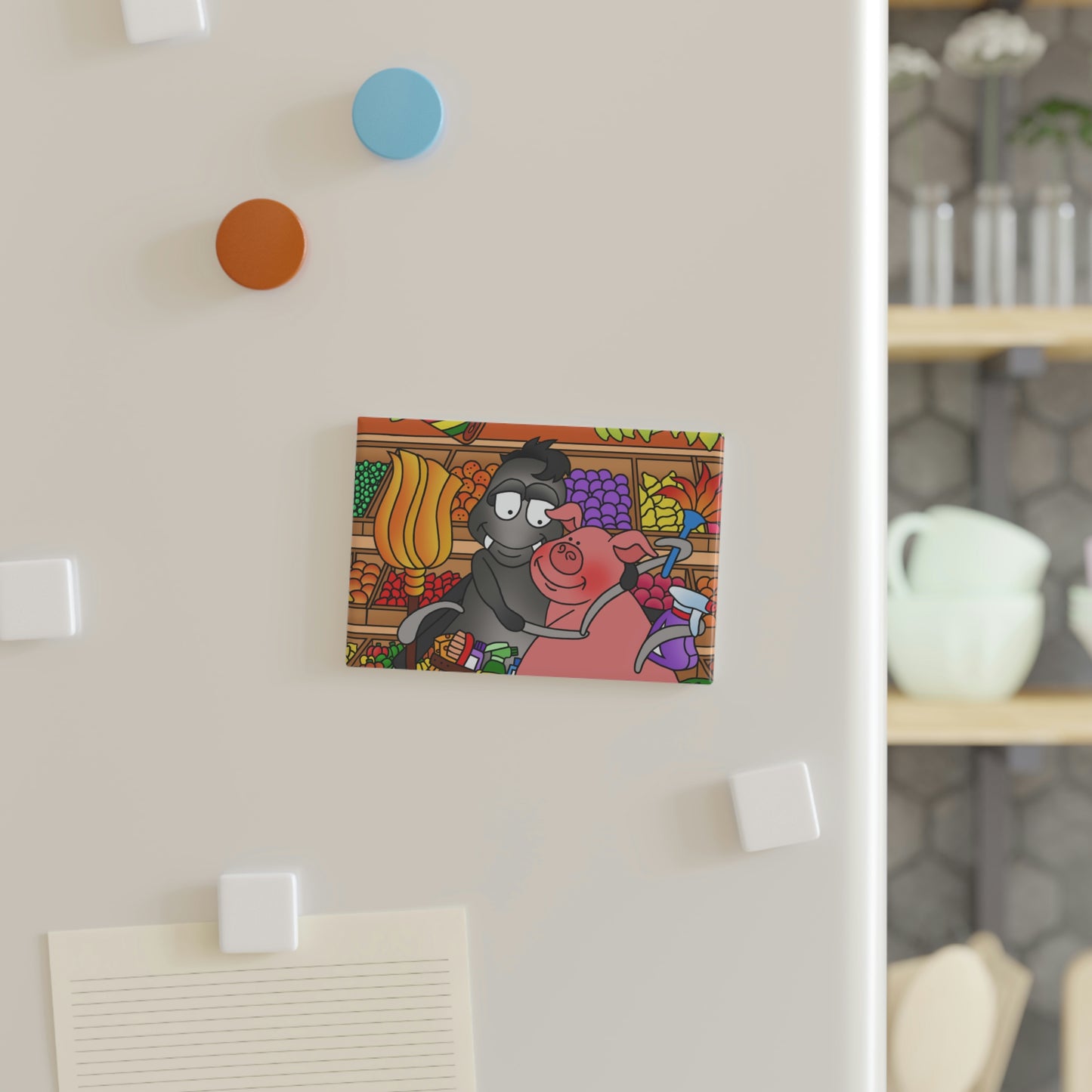 Anansi and the Market Pig Button Magnet, Rectangle (1 & 10 pcs)