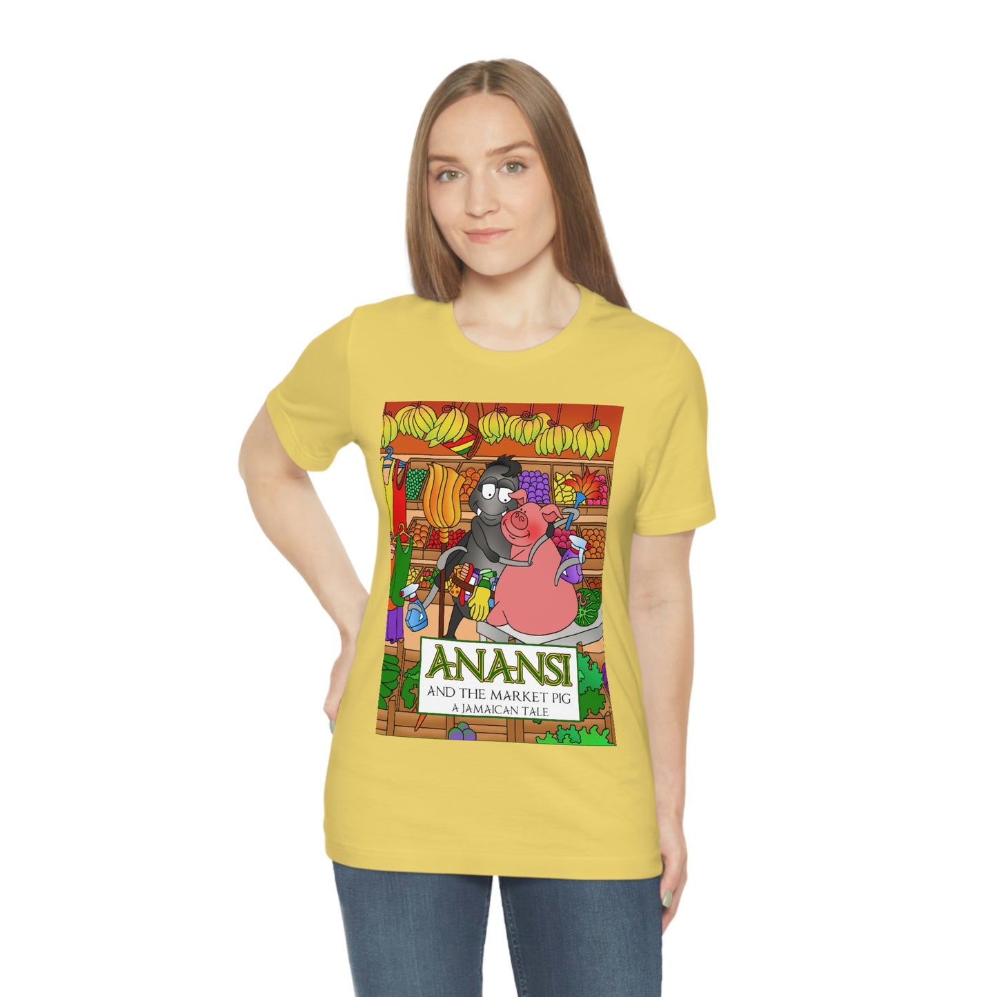 Anansi and the Market Pig Unisex Jersey Short Sleeve Tee