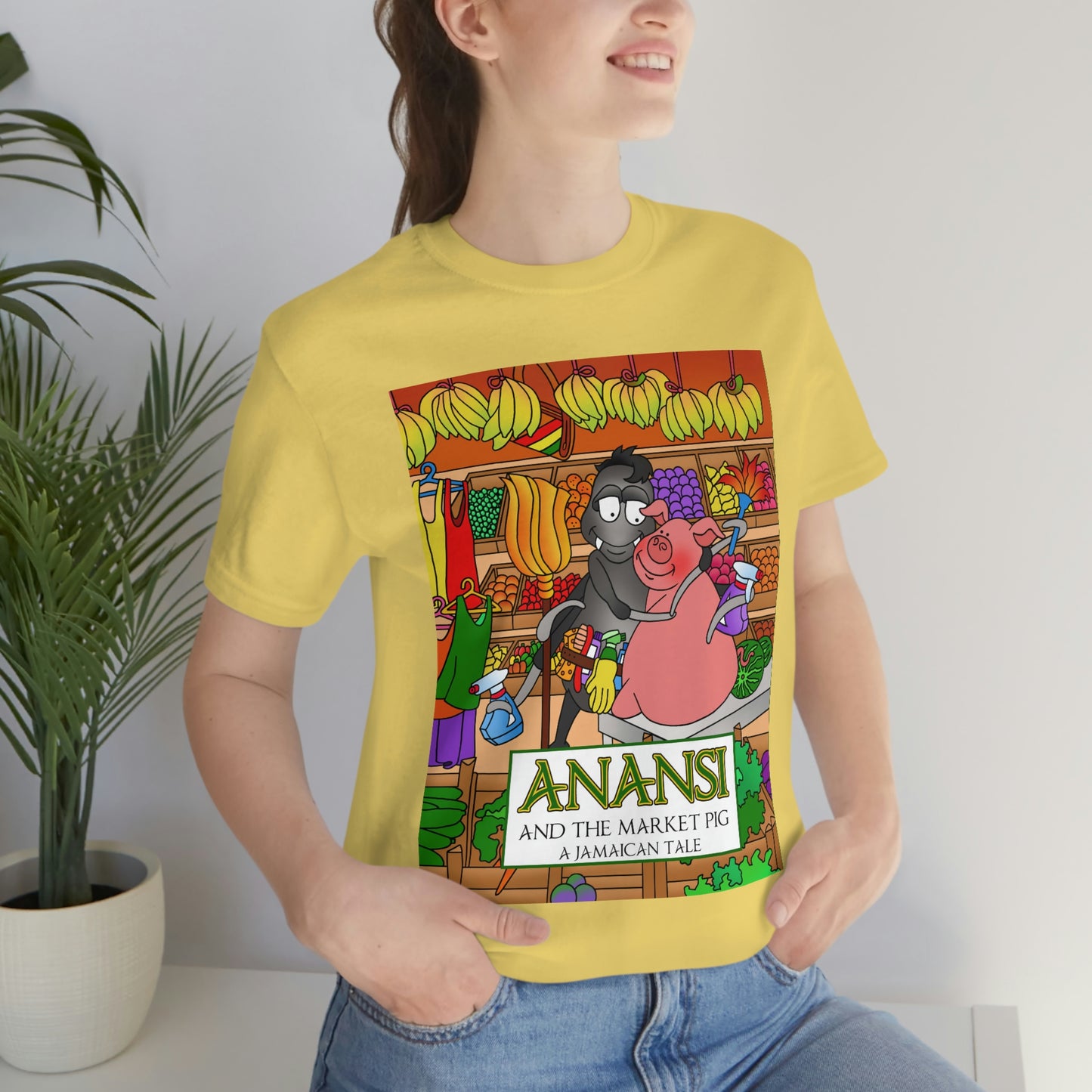 Anansi and the Market Pig Unisex Jersey Short Sleeve Tee