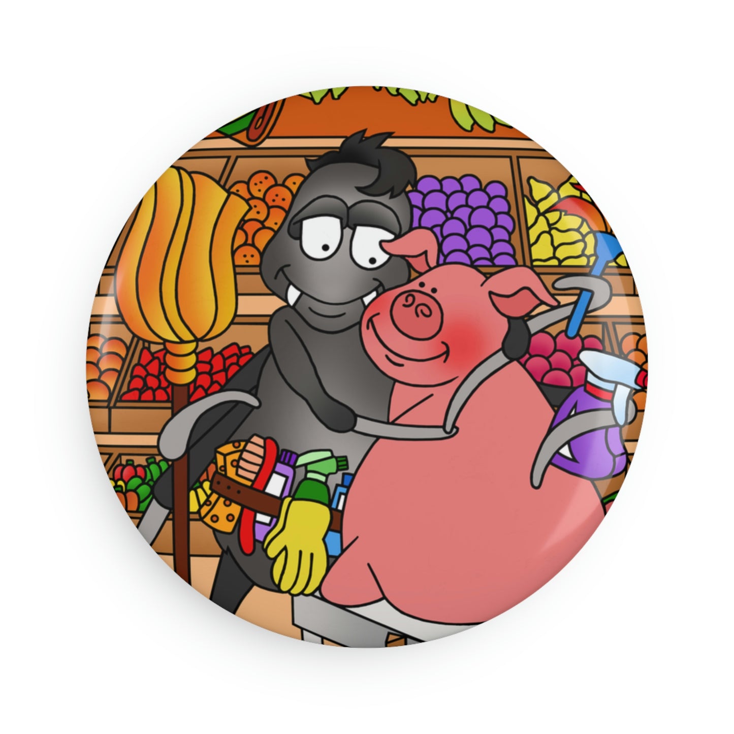 Anansi and the Market Pig Button Magnet, Round (1 & 10 pcs)
