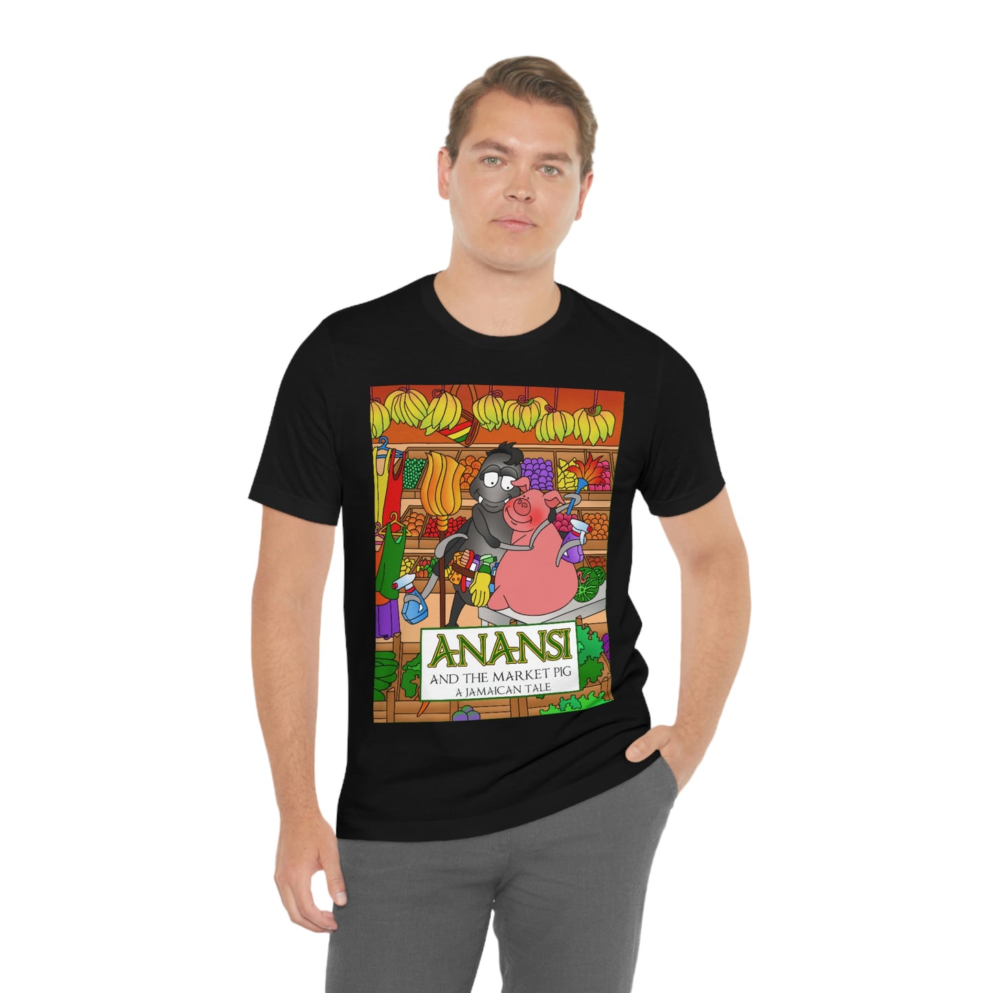 Anansi and the Market Pig Unisex Jersey Short Sleeve Tee