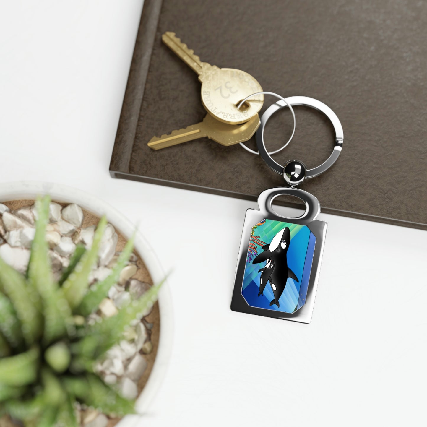 Orcas Rectangle Photo Keyring
