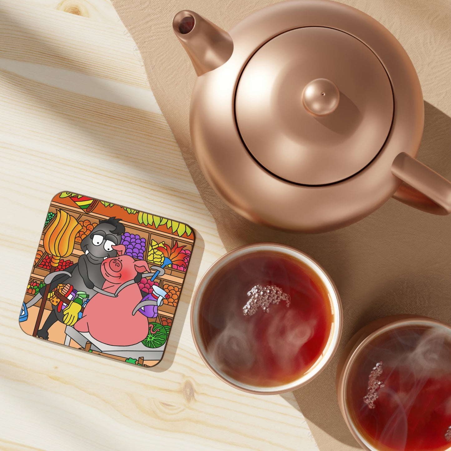 Anansi and the Market Pig Hardboard Back Coaster