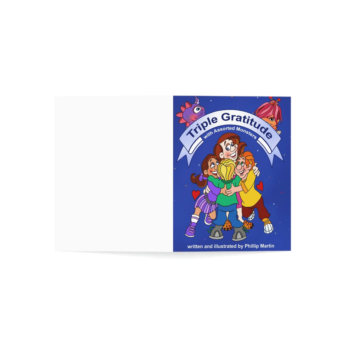 Triple Gratitude with Assorted Monsters Greeting Cards (1, 10, 30, and 50pcs)