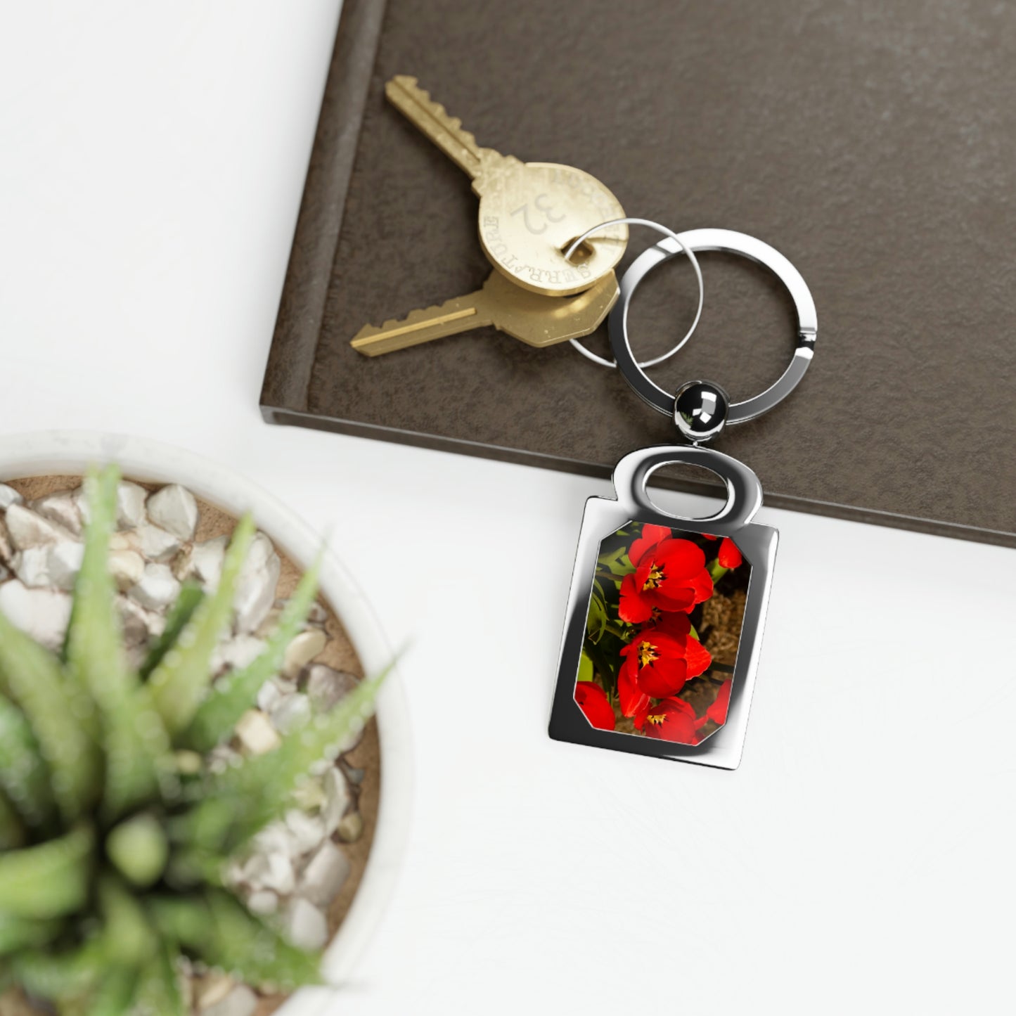 Flowers 05 Rectangle Photo Keyring