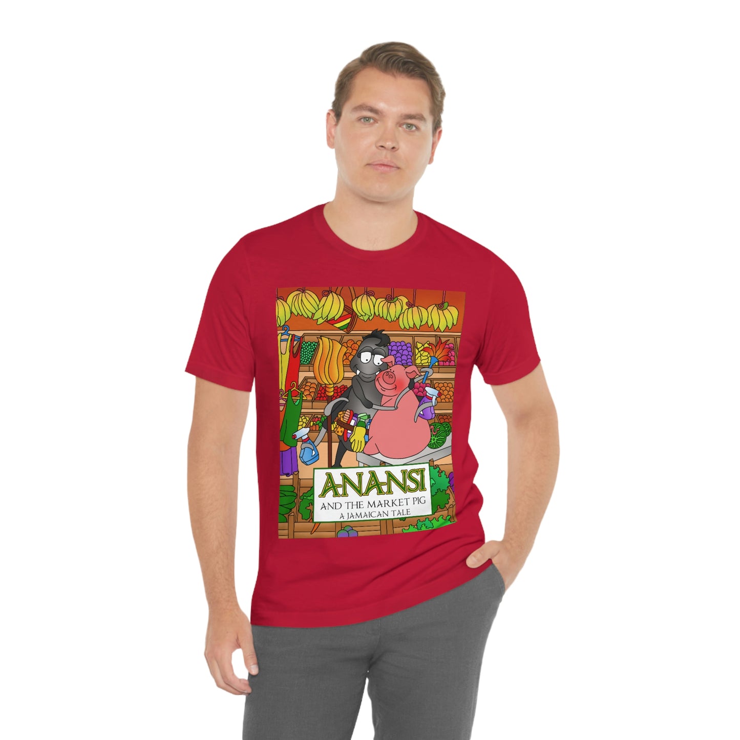 Anansi and the Market Pig Unisex Jersey Short Sleeve Tee