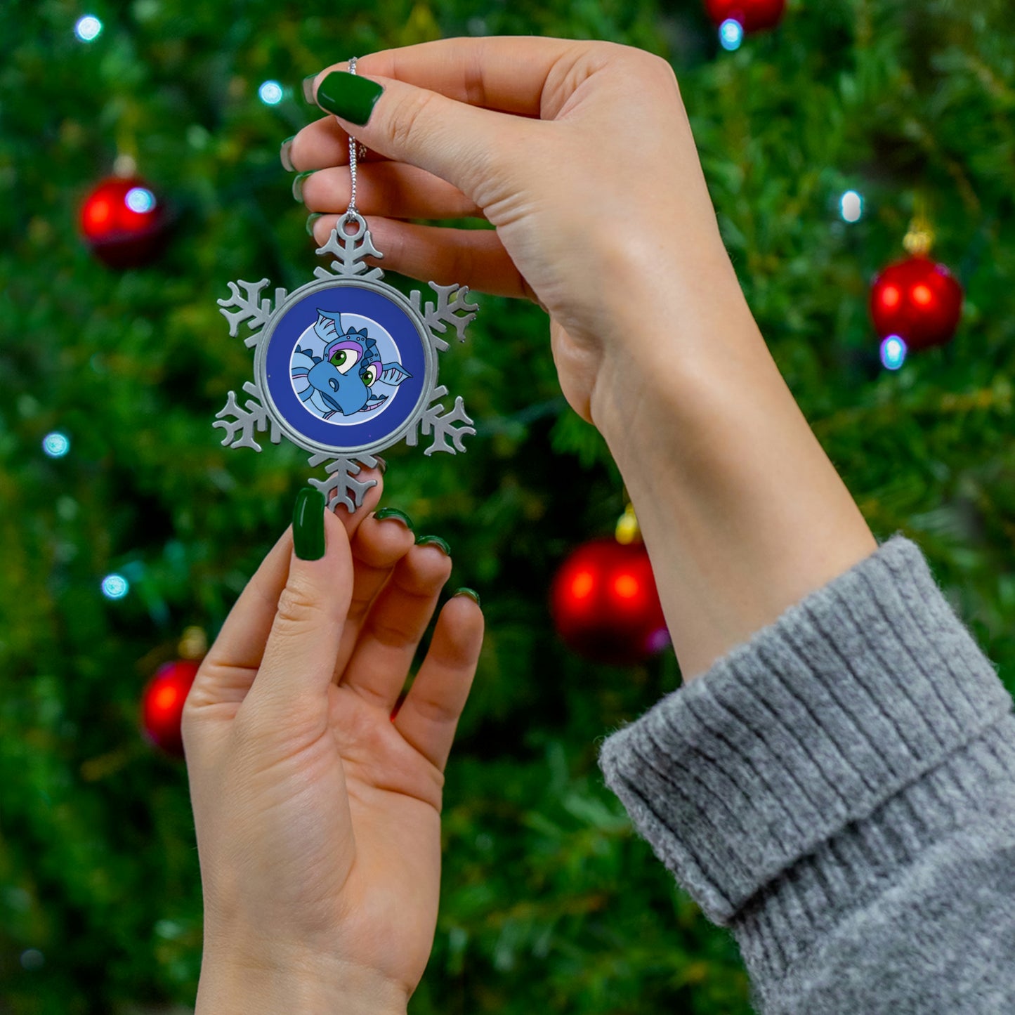 Triple Gratitude with Assorted Monsters! Pewter Snowflake Ornament