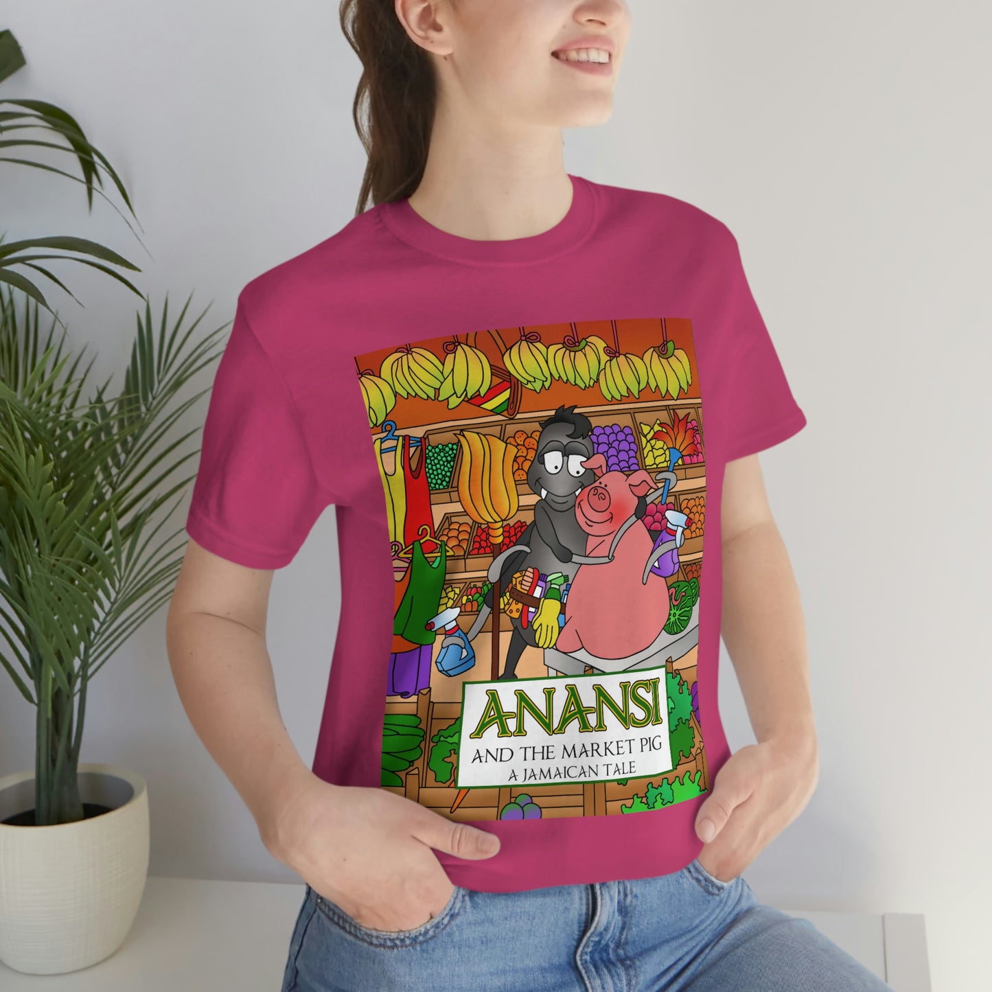 Anansi and the Market Pig Unisex Jersey Short Sleeve Tee