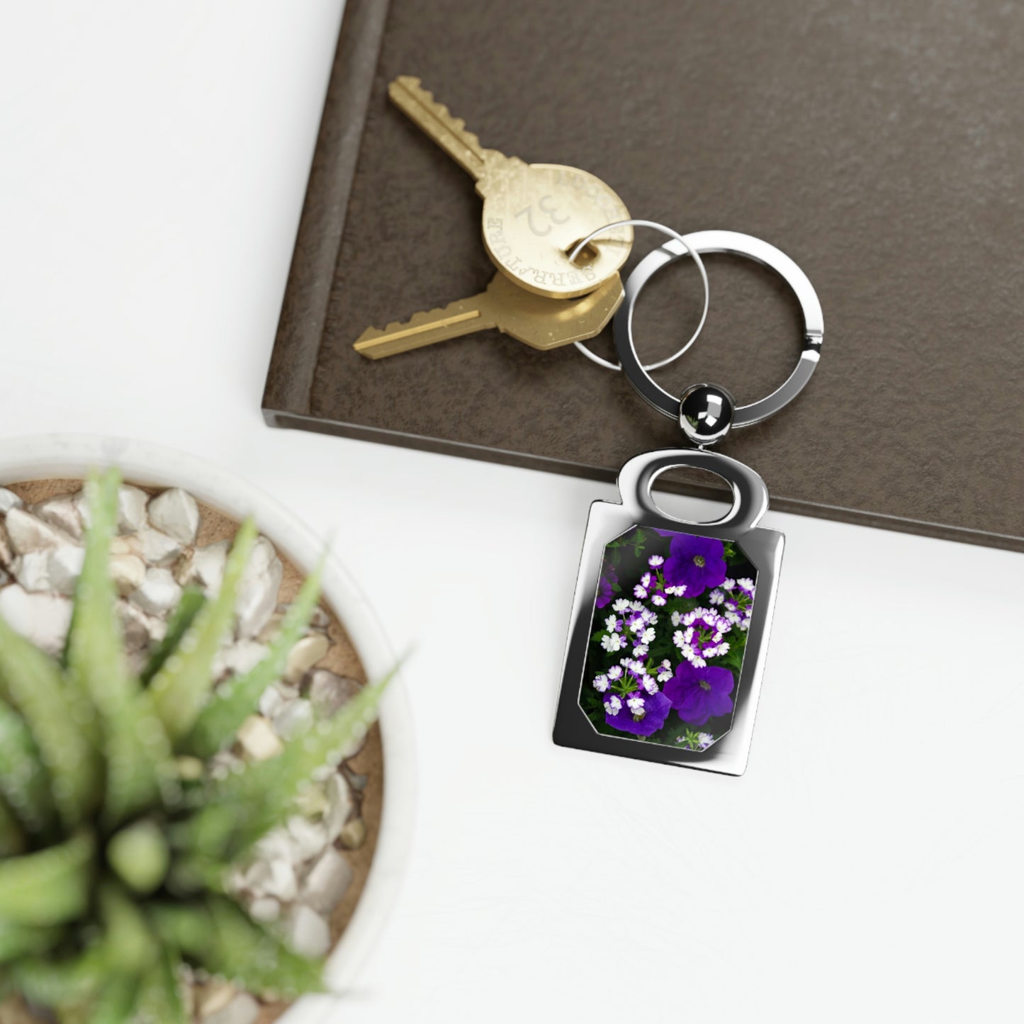 Flowers 04 Rectangle Photo Keyring