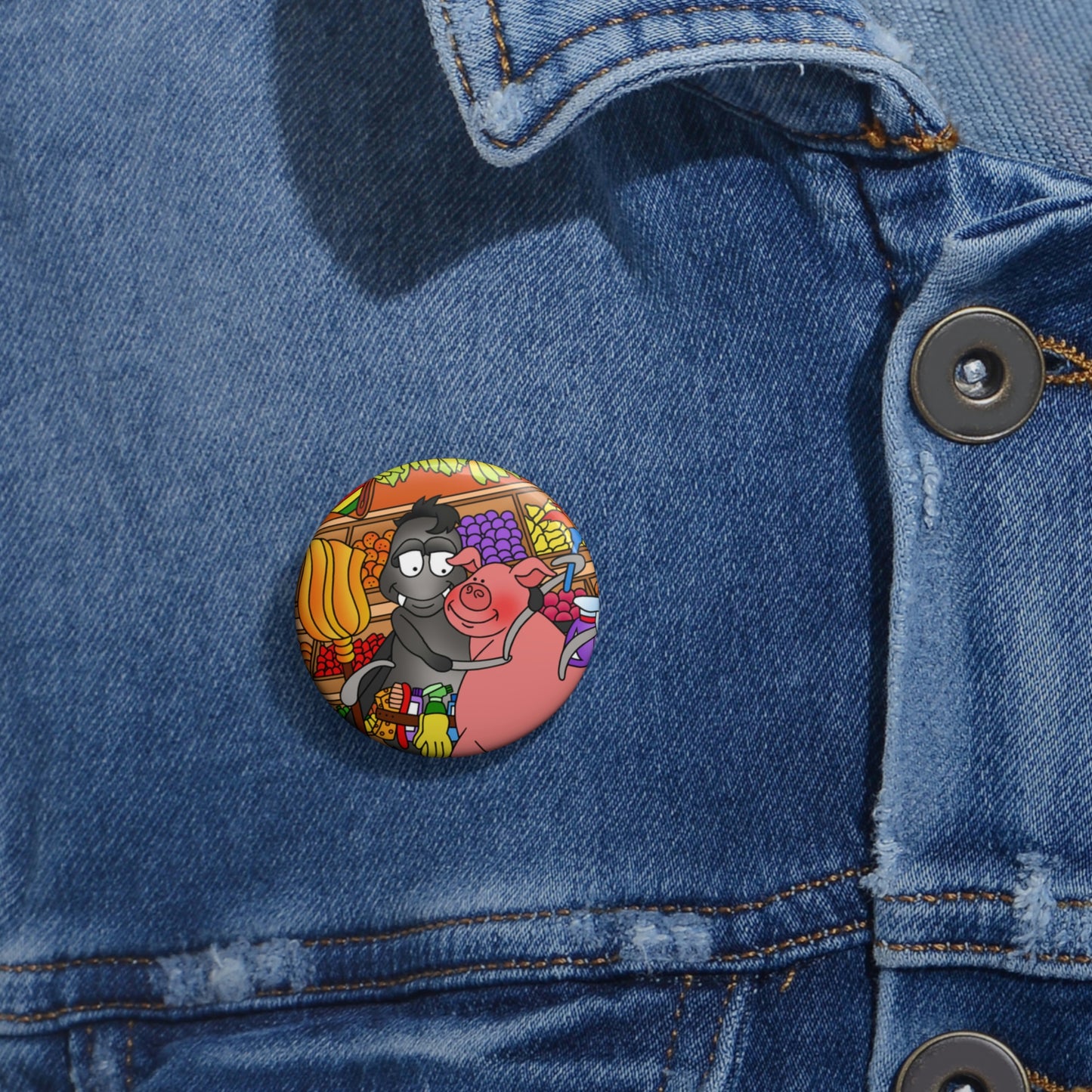 Anansi and the Market Pig Custom Pin Buttons