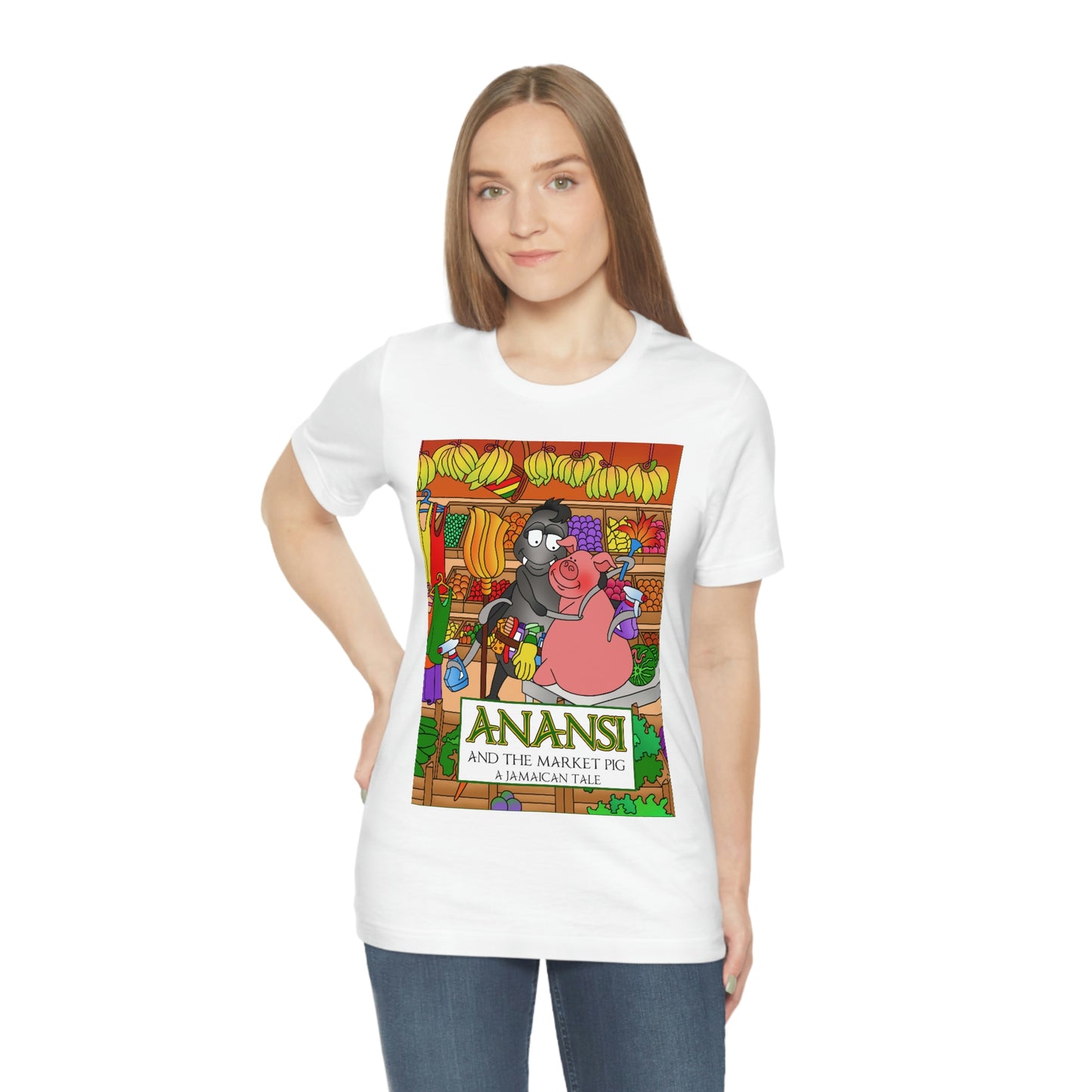 Anansi and the Market Pig Unisex Jersey Short Sleeve Tee