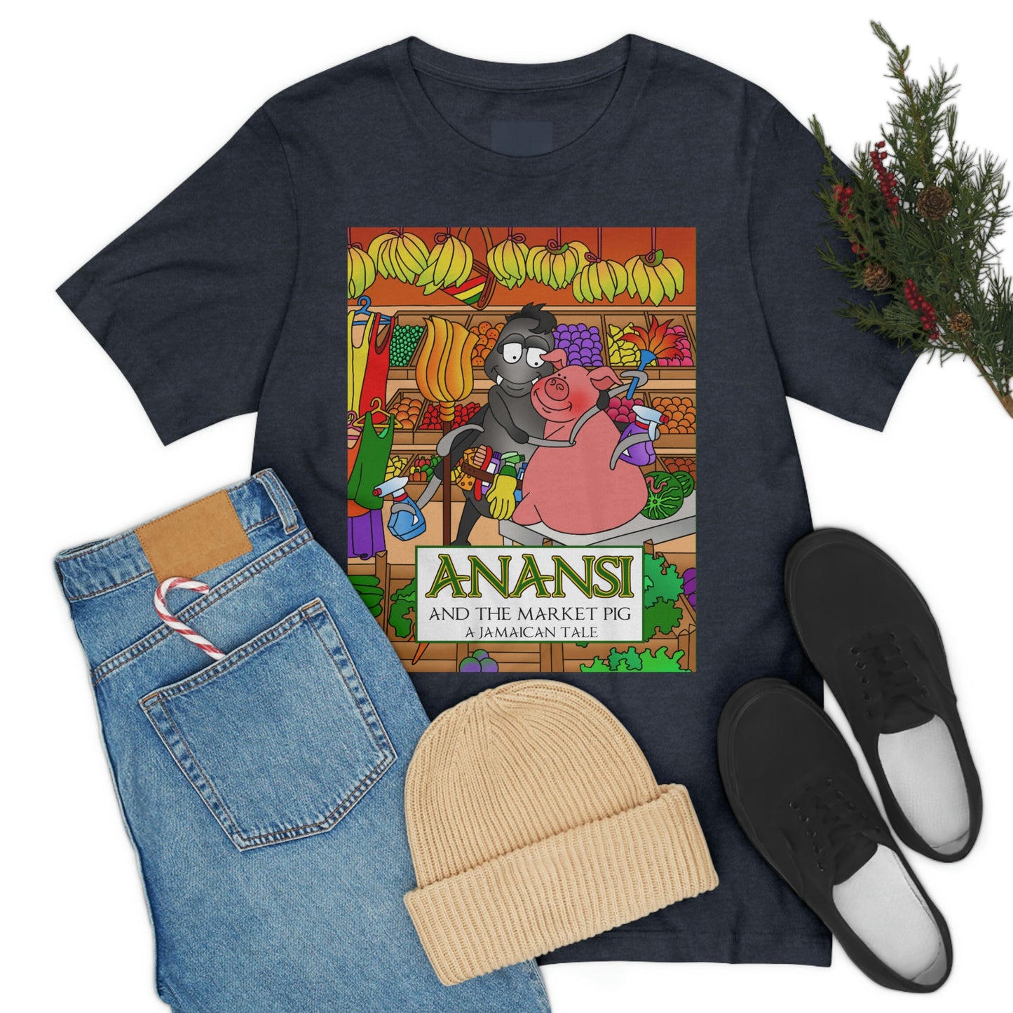 Anansi and the Market Pig Unisex Jersey Short Sleeve Tee