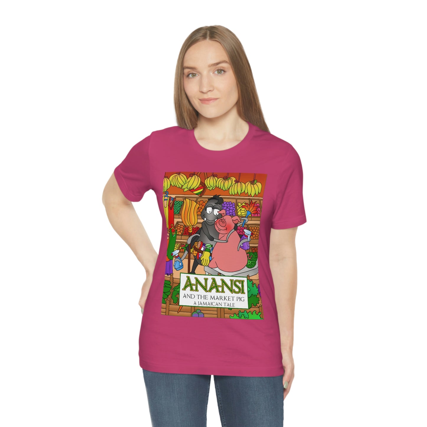 Anansi and the Market Pig Unisex Jersey Short Sleeve Tee