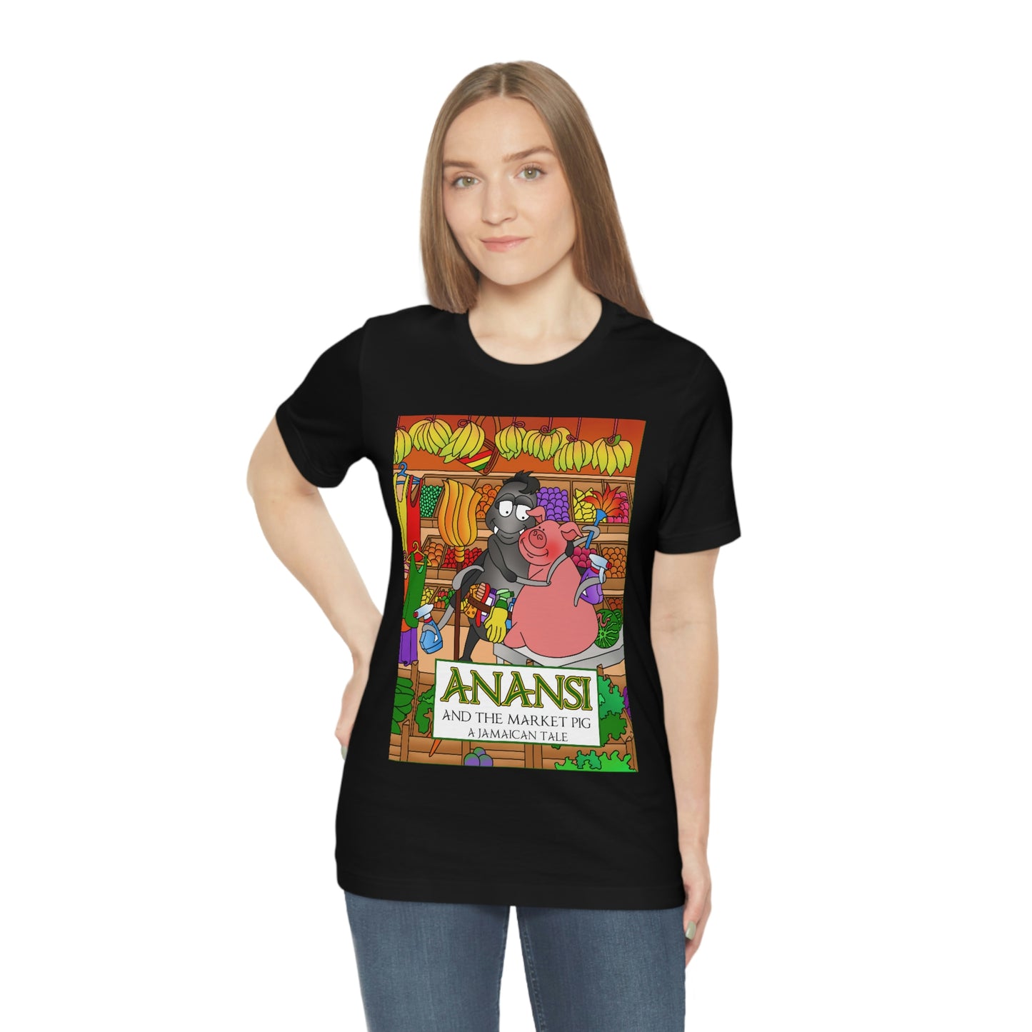 Anansi and the Market Pig Unisex Jersey Short Sleeve Tee