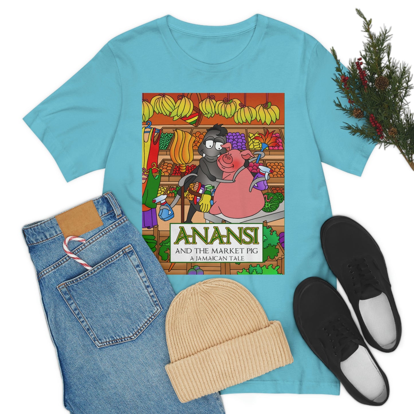 Anansi and the Market Pig Unisex Jersey Short Sleeve Tee