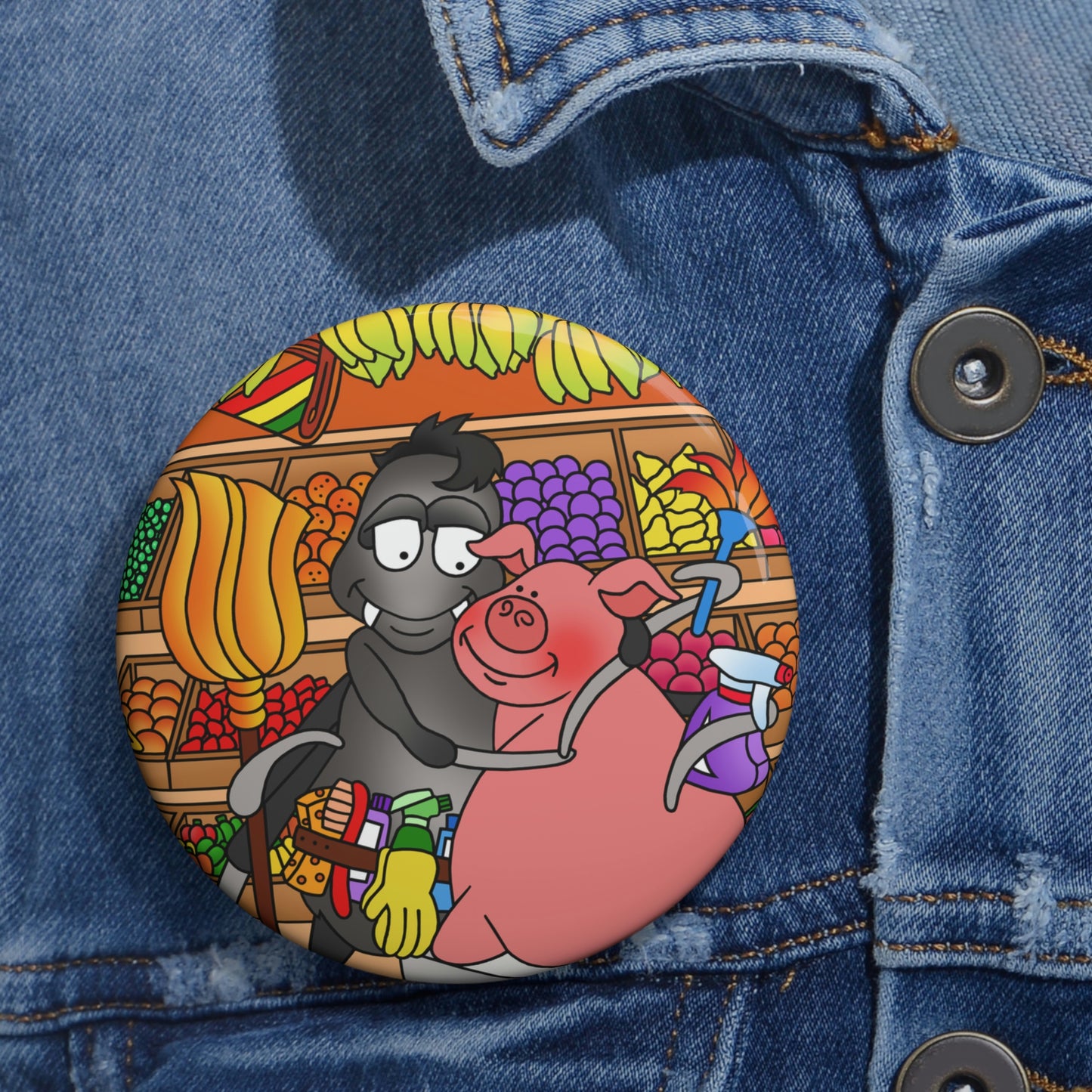 Anansi and the Market Pig Custom Pin Buttons