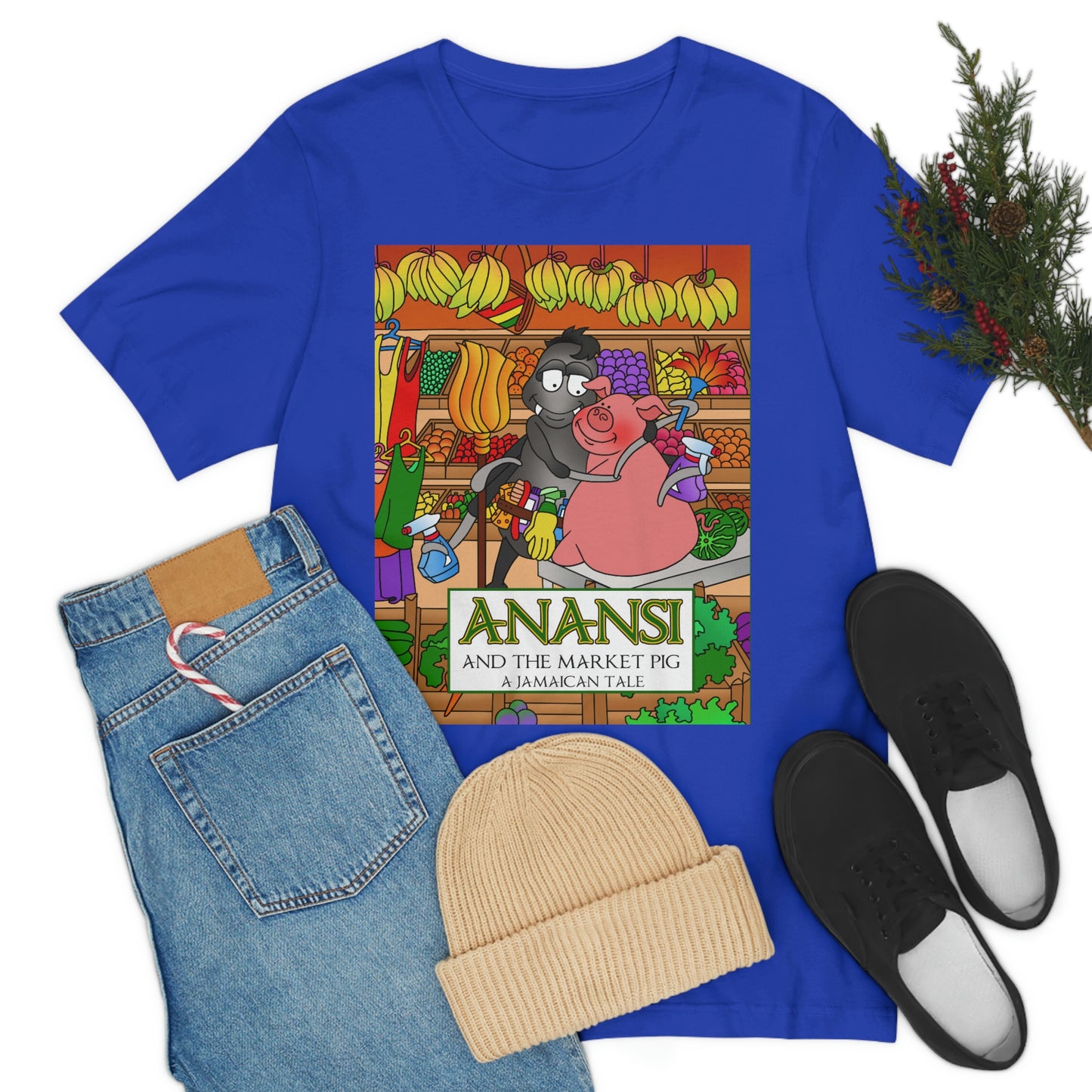 Anansi and the Market Pig Unisex Jersey Short Sleeve Tee