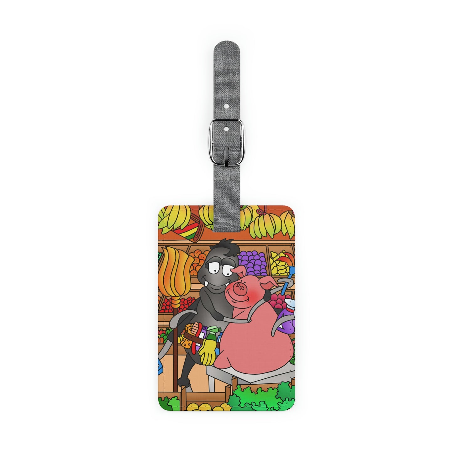 Anansi and the Market Pig Saffiano Polyester Luggage Tag, Rectangle